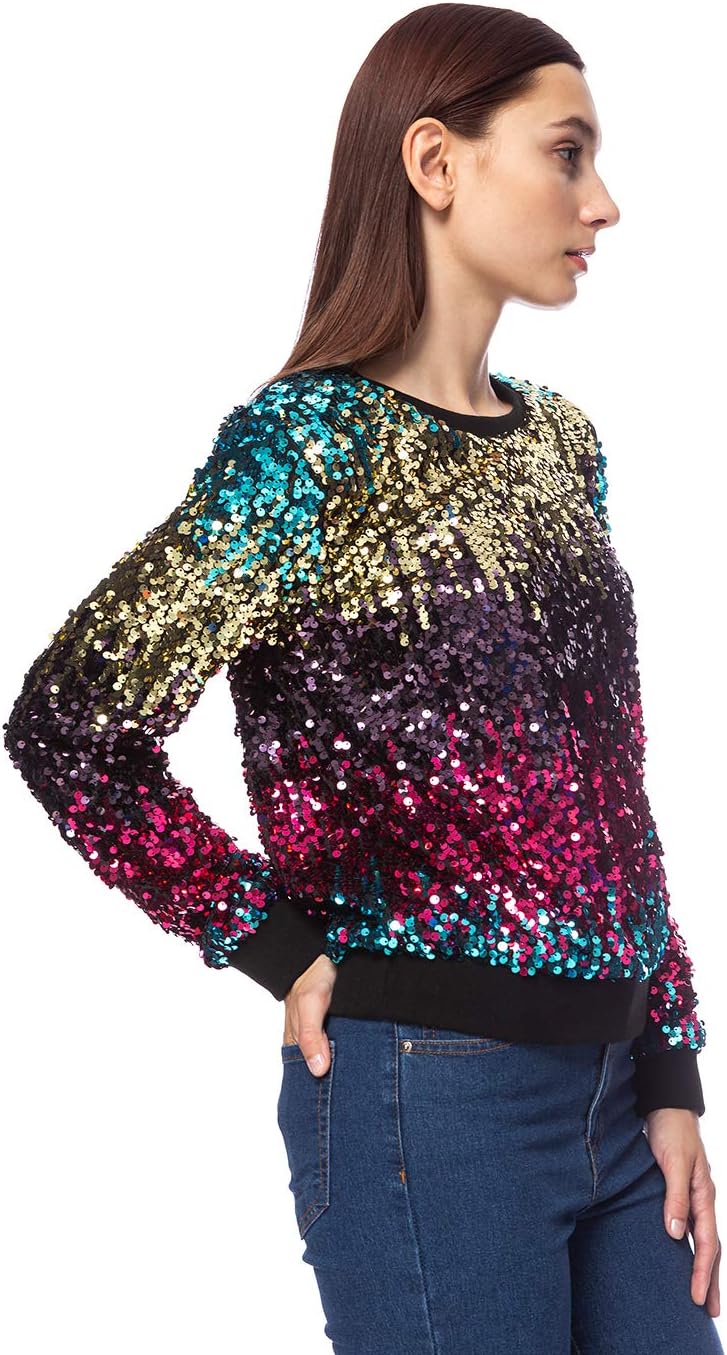 Anna-Kaci Women's Glitter Sequin Sweatshirt Long Sleeve Pullover Tops with Ribbed Cuffs - Image 4