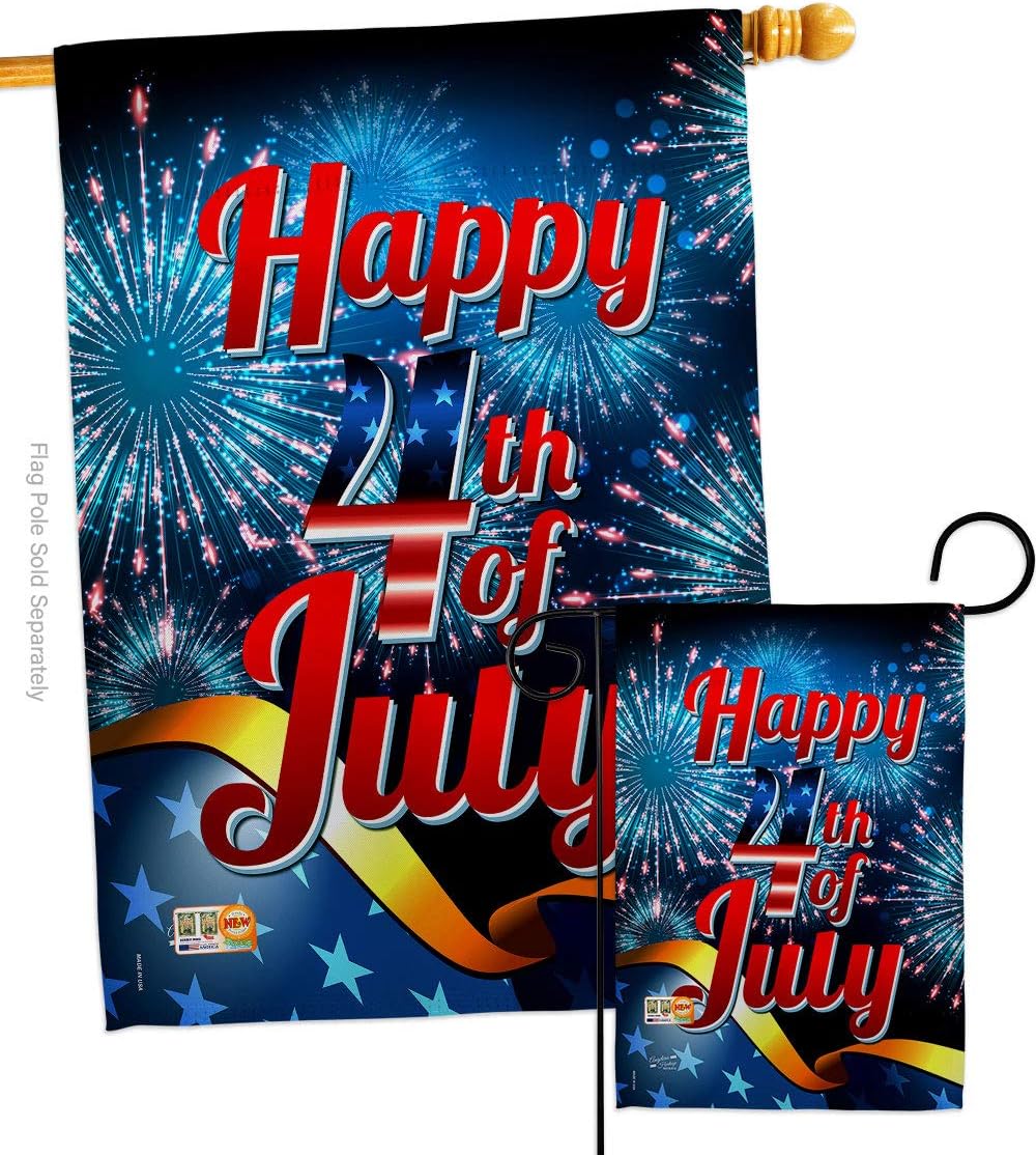Happy 4th of July Garden House Flags Set Americana Fourth Independence Day Fireworks BBQ United State American Small Decorative Gift Yard Banner Made In USA 28 X 40