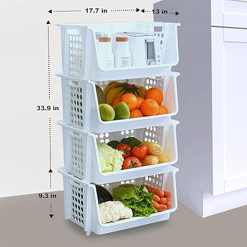 Miniatura 2 de Skywin Contenedores de almacenamiento apilables de plástico para despensa, paquete de 4 contenedores apilables grandes para organizar alimentos,