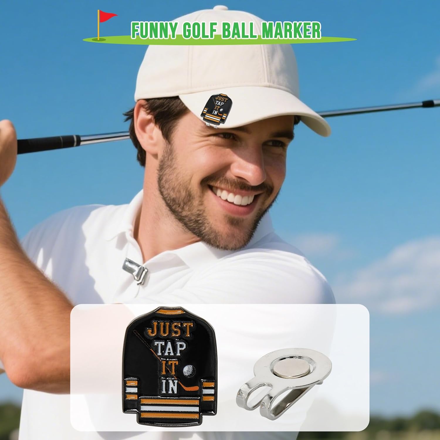 Happy Gilmore Golf Ball Marker-Just Tap It in, Magnetic Ball Marker Hat Clip, Happy Gilmore Golf Accessories for Men and Women Golf Lovers - Image 3