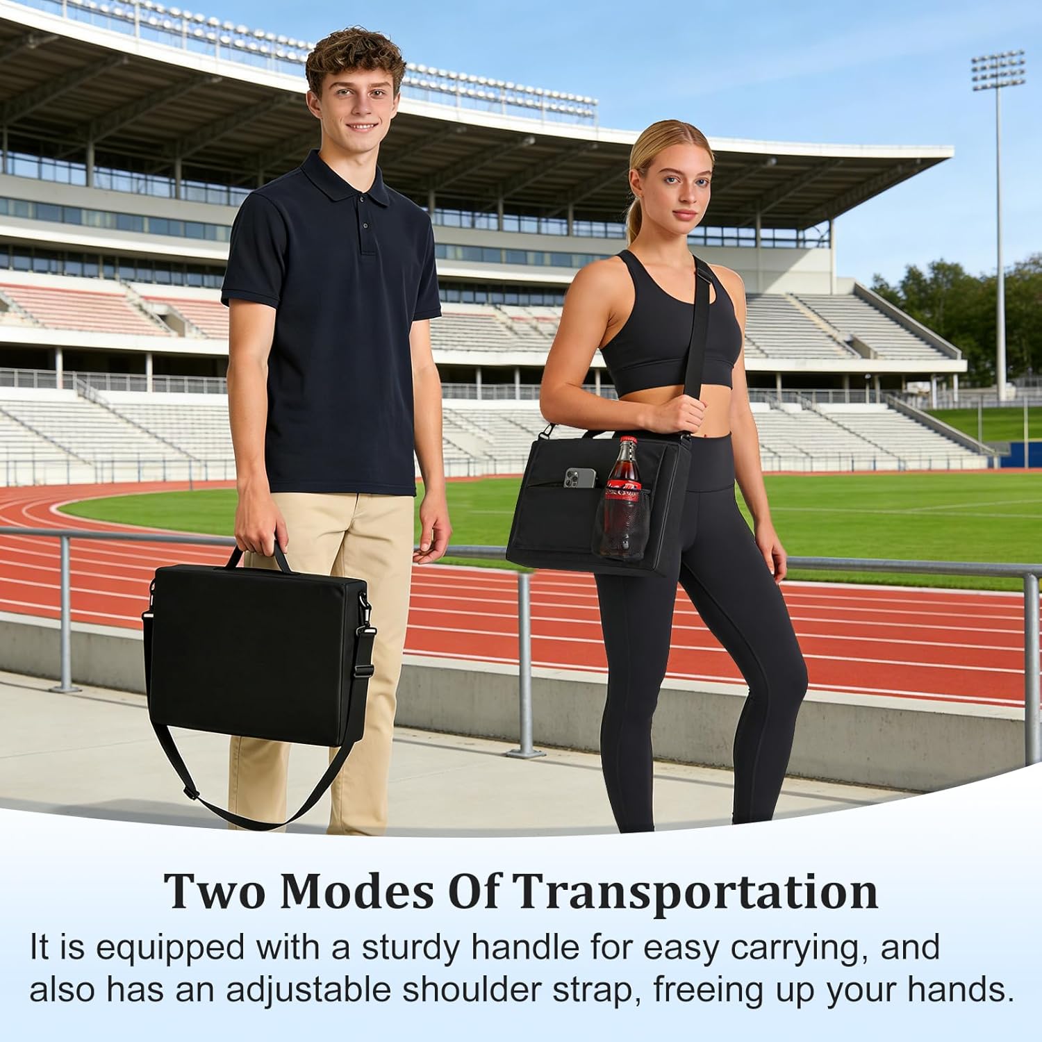 moonysweet Portable Stadium Seat Cushions Outdoor Seat Cushions for Sports Events with Handle and Shoulder Strap Oxford Fabric Zipper Design with 2.3" Extra Thick High-Density Foam (2 Pack Black)