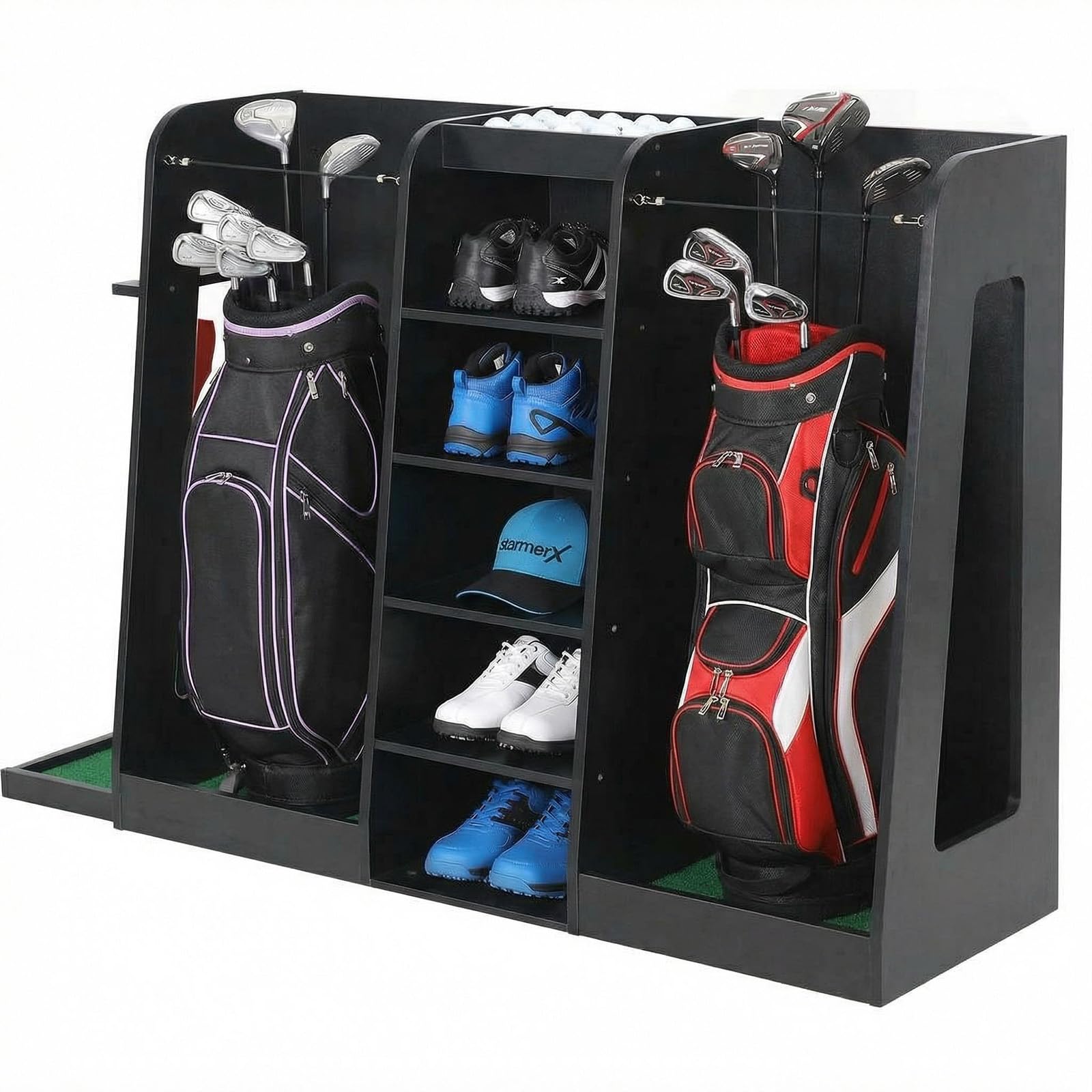 Garvee Organiseur Robuste pour Sacs de Golf – Rangement Bois pour 2 Sacs, Accessoires et Clubs – Idéal Garage, sous-Sol, Maison – Montage Facile