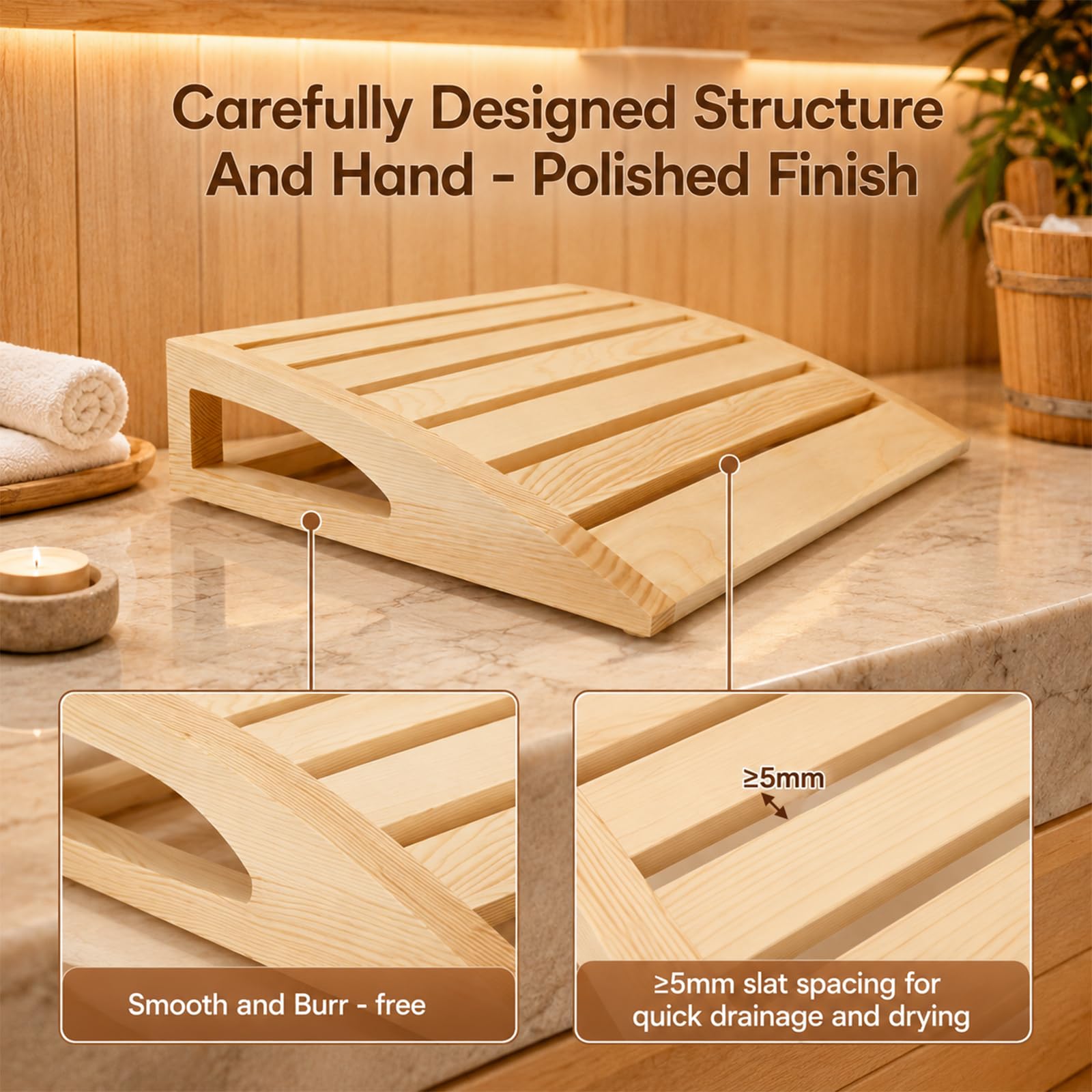 2 poggiatesta per sauna in legno, ergonomico, con schienale curvo e poggiatesta, in legno, per tutti i tipi di sauna
