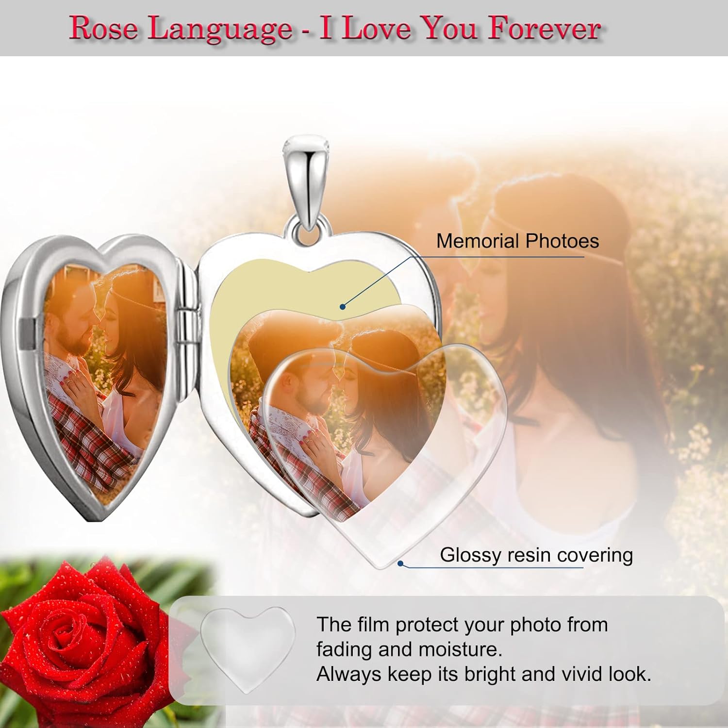 SOULMEET Sunflower/Rose White Locket Necklace That Holds Pictures Photo Keep Someone Near to You Personalized Sterling Silver/Real White Gold Locket Gift - Image 4