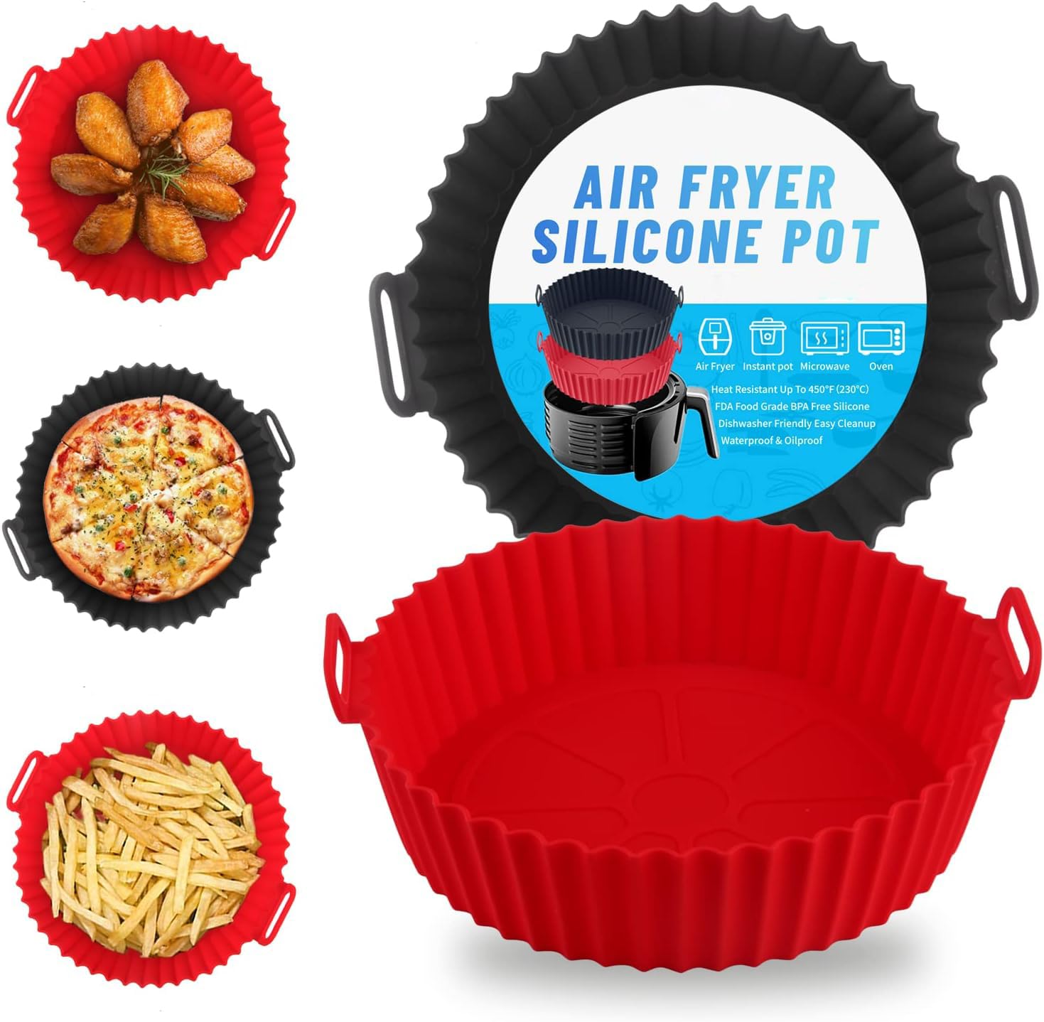 INOVERA 2 Pcs Silicone Air Fryer Liners | Non Stick Reusable Heat Resistant | Cooking Oven Insert Accessories | Baking Tray with Handles (Black and Red) (B0DCGL9YZW) Amazon Price History, Amazon Price Tracker