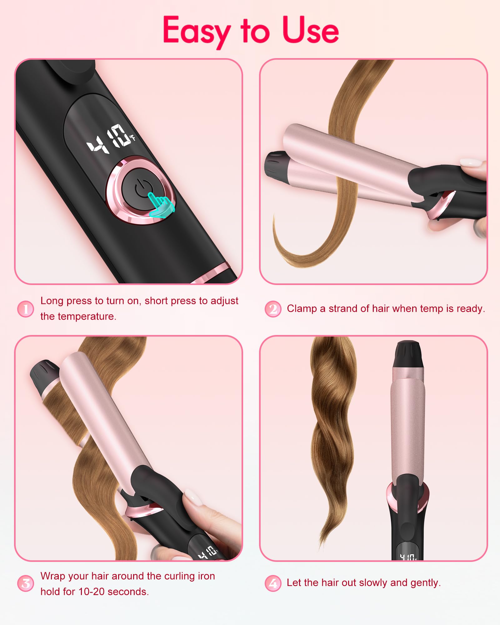 Amazon.com: 1 Inch Travel Curling Iron, Dual Voltage with European, UK Plug  Adapter, Small Hair Curler for Women, 5 Temperature Settings for All Hair  Types up to 410℉(9.7