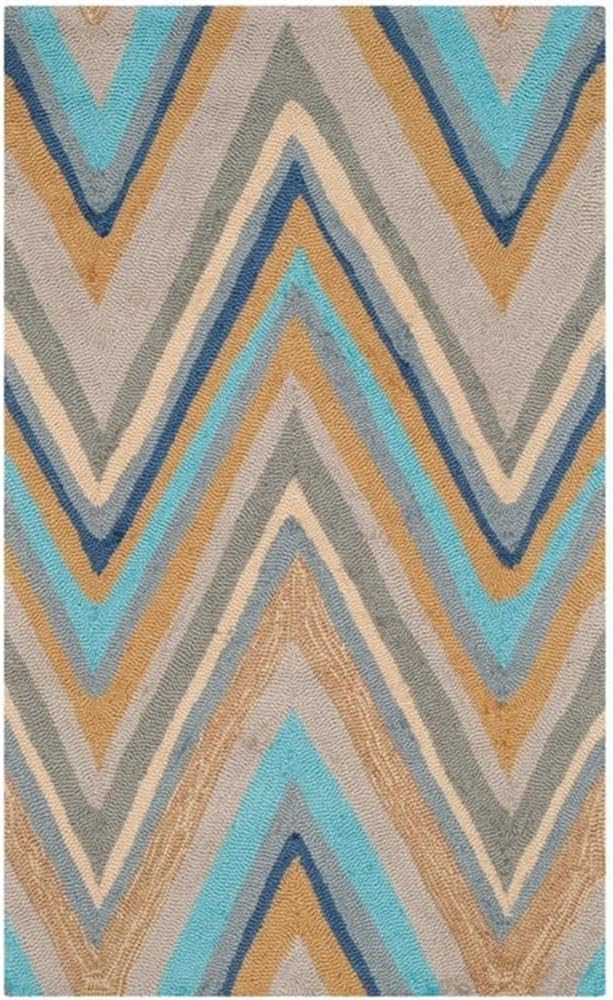 SAFAVIEH Four Seasons Collection Accent Rug - 2'3" x 3'9", Blue & Multi, Hand-Hooked Chevron, Non-Shedding & Easy Care, Ideal for High Traffic Areas in Entryway, Living Room, Bedroom (FRS389A)