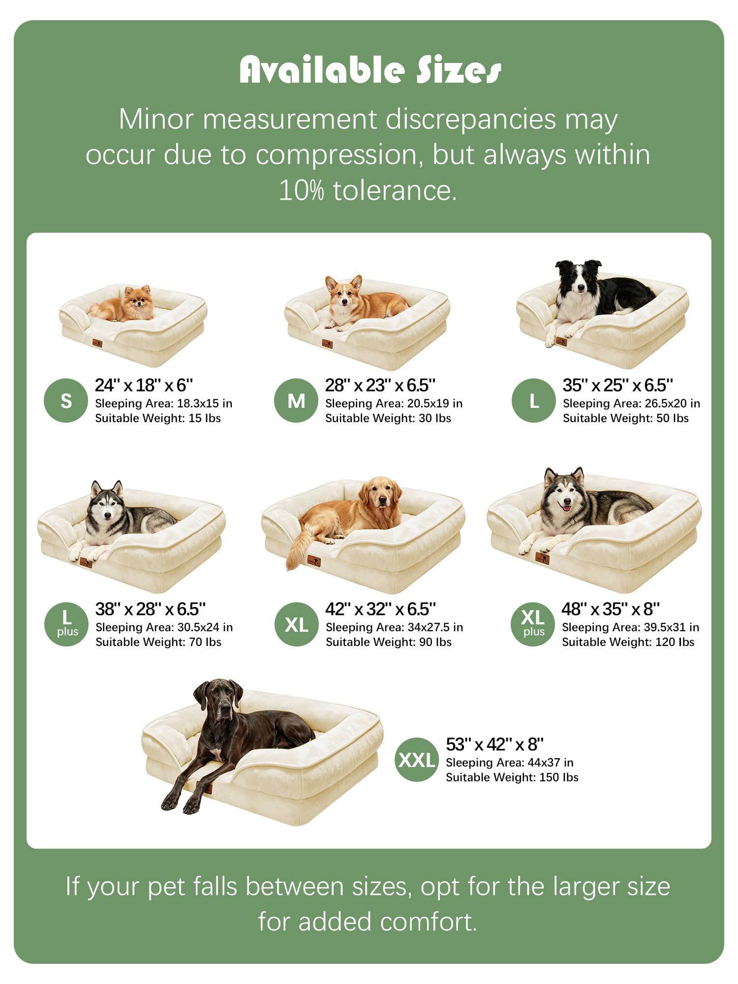Spotted Play Orthopedic Dog Bed with Sides - Sofa Beds for Medium Dogs, Supportive Foam Pet Couch Bed with Washable Removable Cover, Waterproof Lining and Non-Slip Bottom, Ivory - M view 7