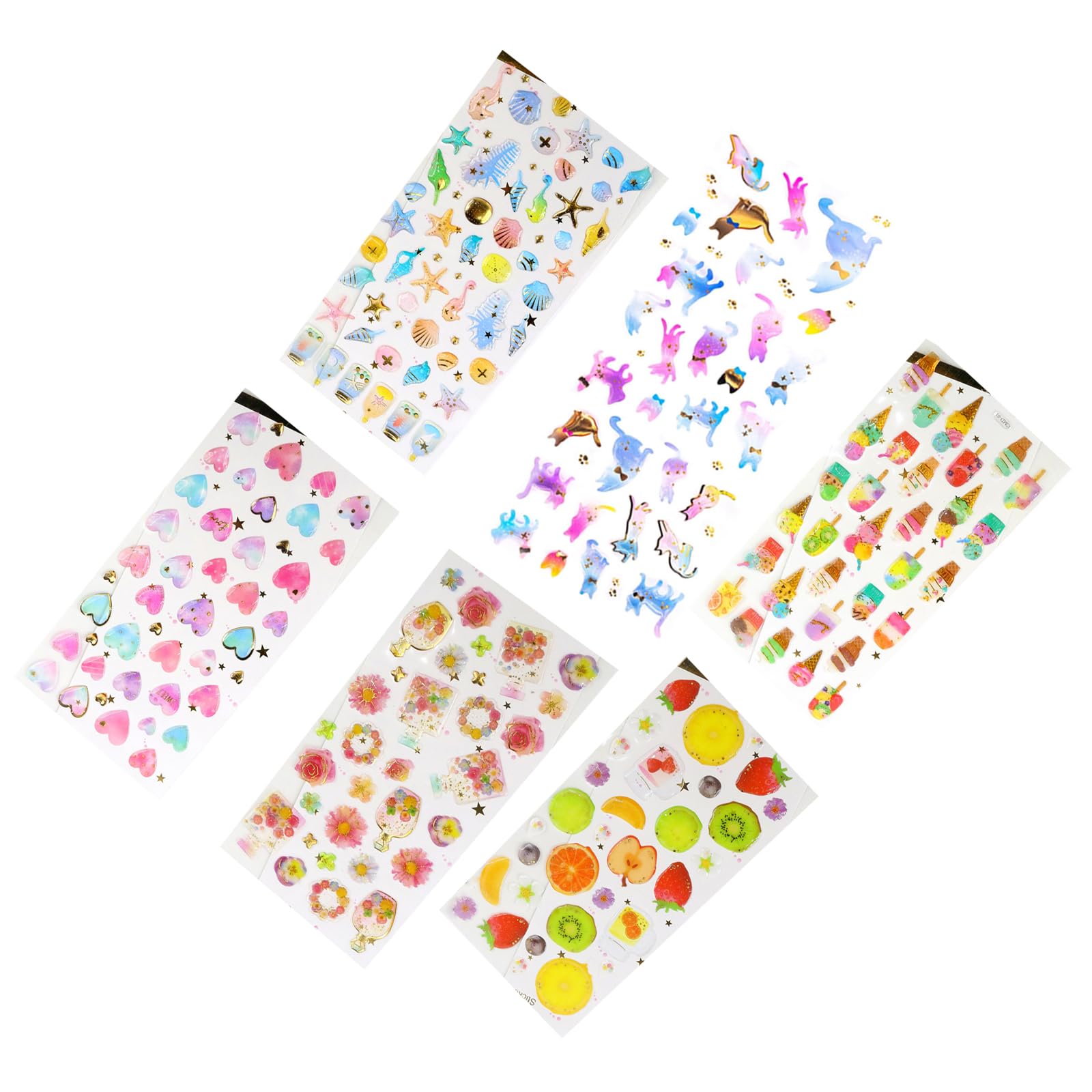 ordinarYone 6Sheets Gold Foil Embossed Sticker Clear Adhesive PVC Resin Sticker for Journal Calendar Planner Scrapbooking Decoration