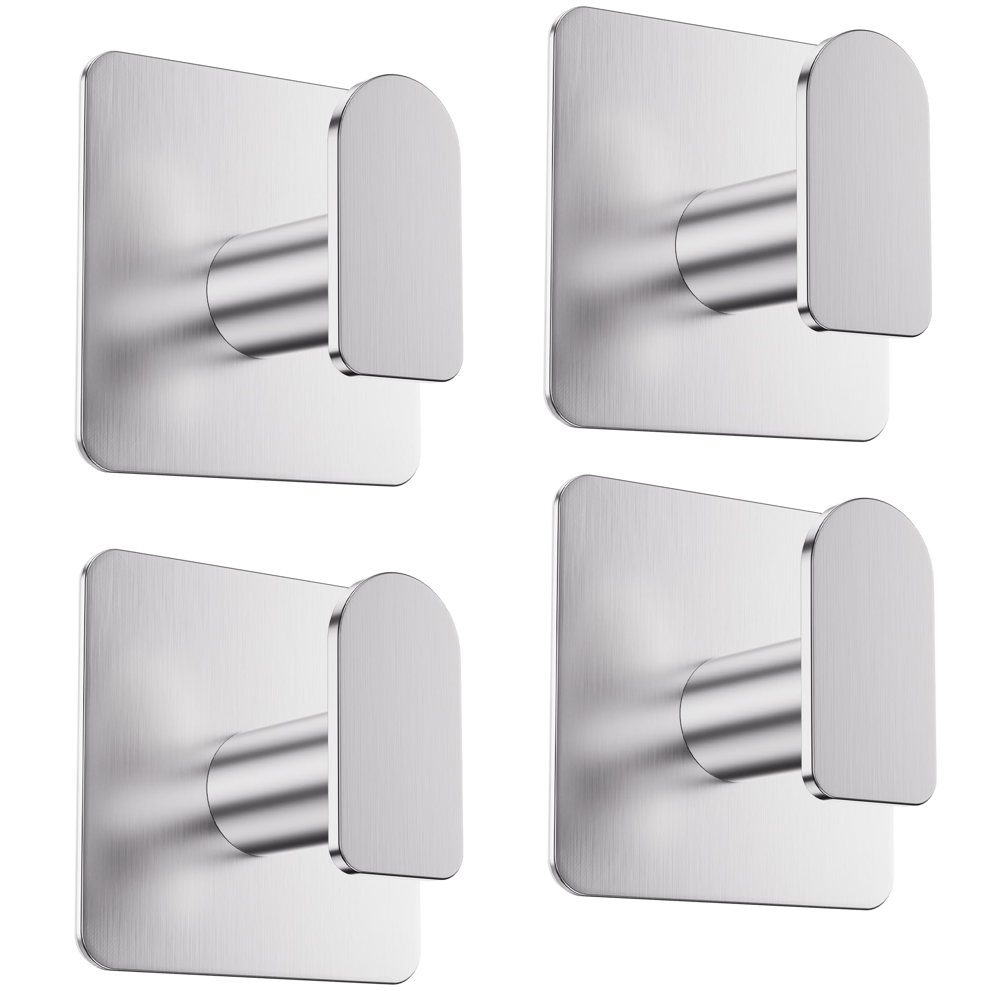 Aikzik Self Adhesive Hooks, Heavy Duty Sticky Hooks (Hold 8KG), Hooks for Hanging Coat, Towel, Robe, Key, Stick on Bathroom, Kitchen, Door and Wall, Stainless Steel - Silver 4 Pack — image 1