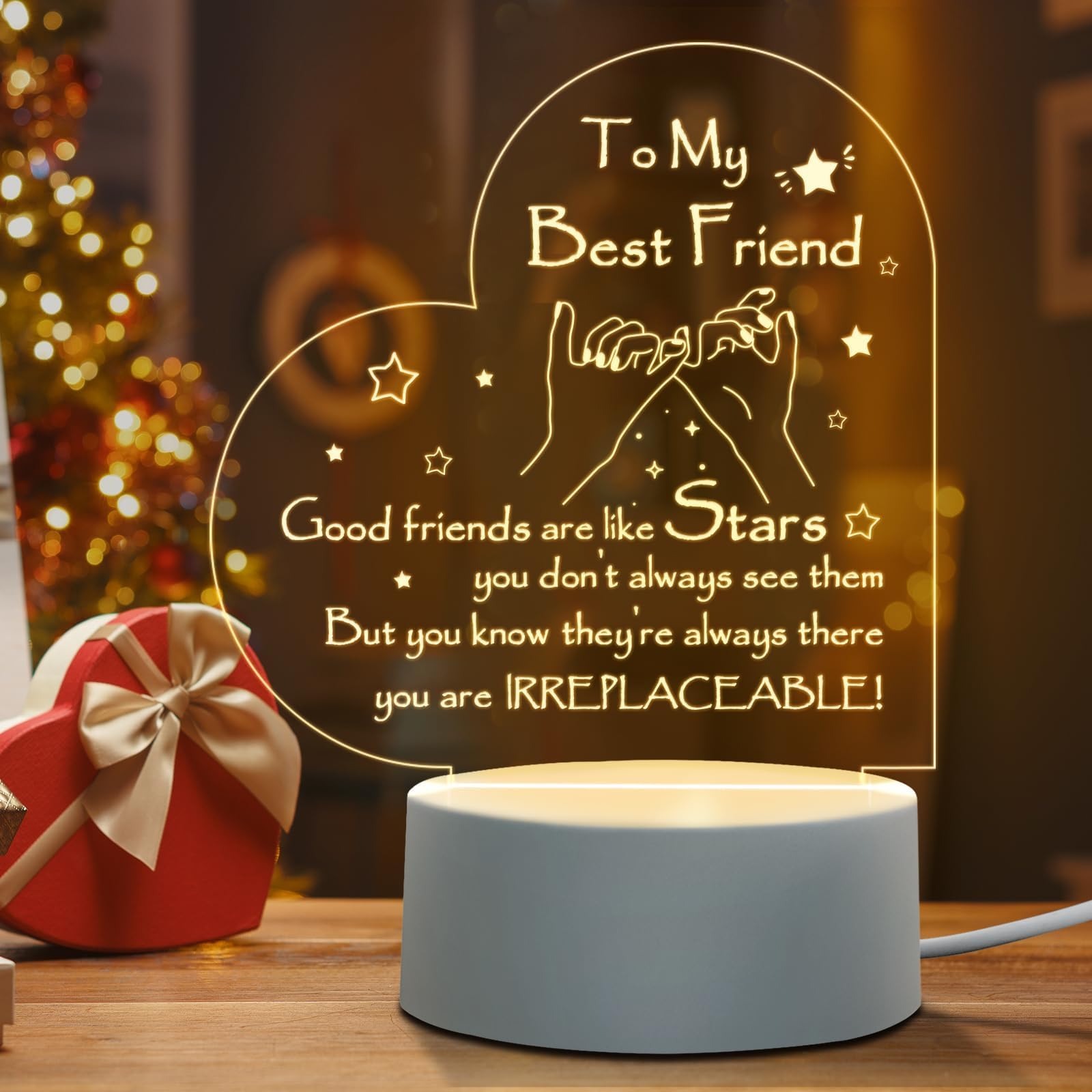 Engraved Night Light for Best Friend and Sister, Gift for Birthdays, Valentine's Day, and Thank You Occasions - Unique and Memorable Present for Female Friends, Besties, and BFFs