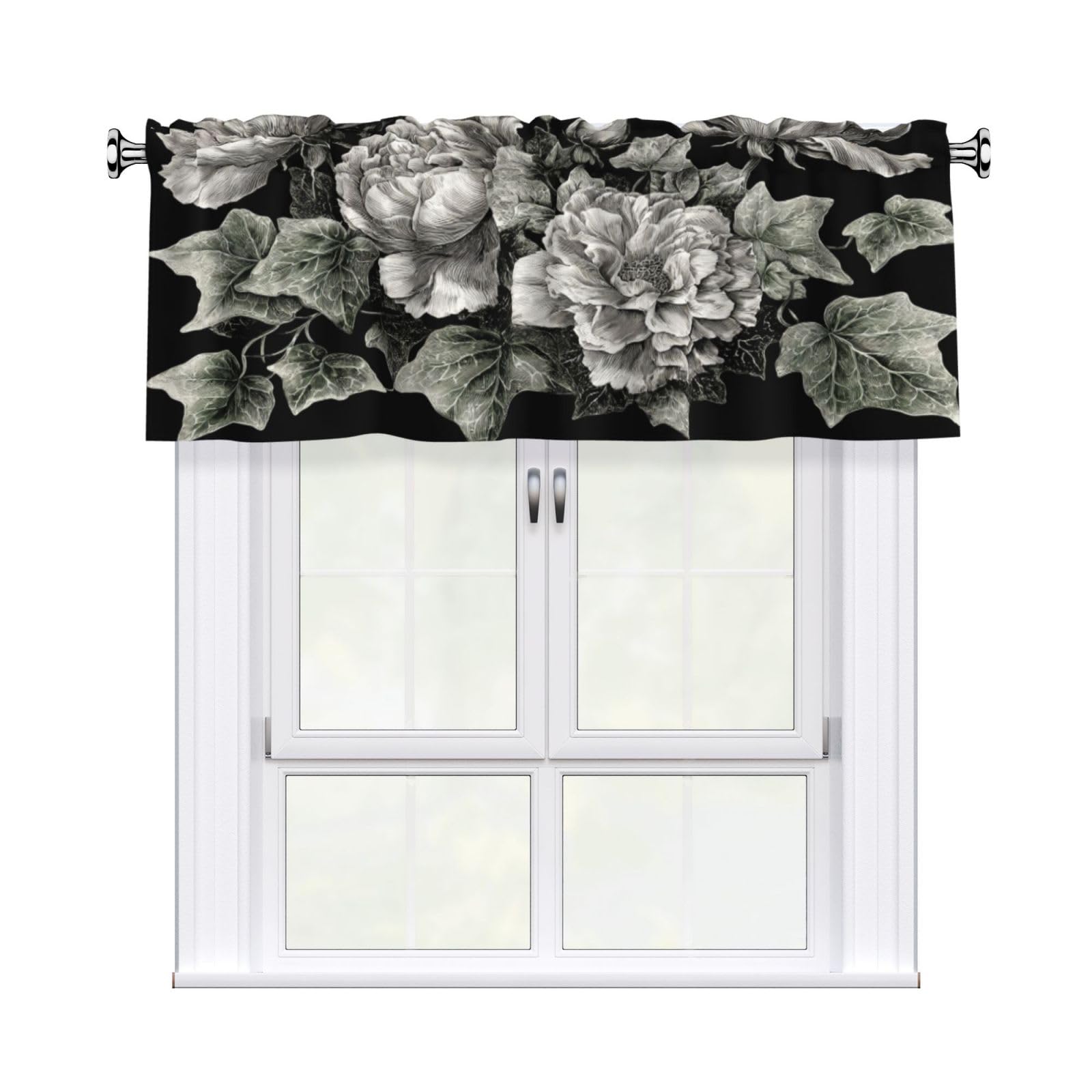 Woshuwo Vintage Roses Lilies With Vines Dark Gothic Valances For Windows Rod Pocket Window Treatment Short Curtains For Kitchen Living Room Bedroom Decor 54x18in
