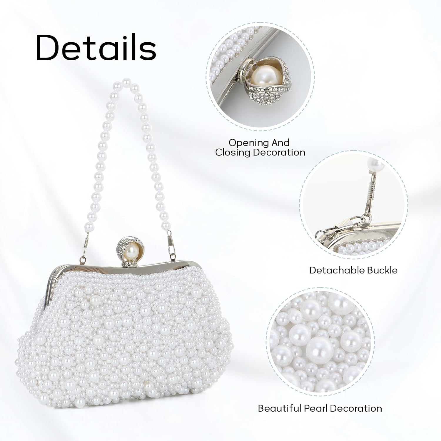 Pearl Clutch Purses for Women Beaded Evening Handbag With Chain for Wedding Party Prom Formal Events
