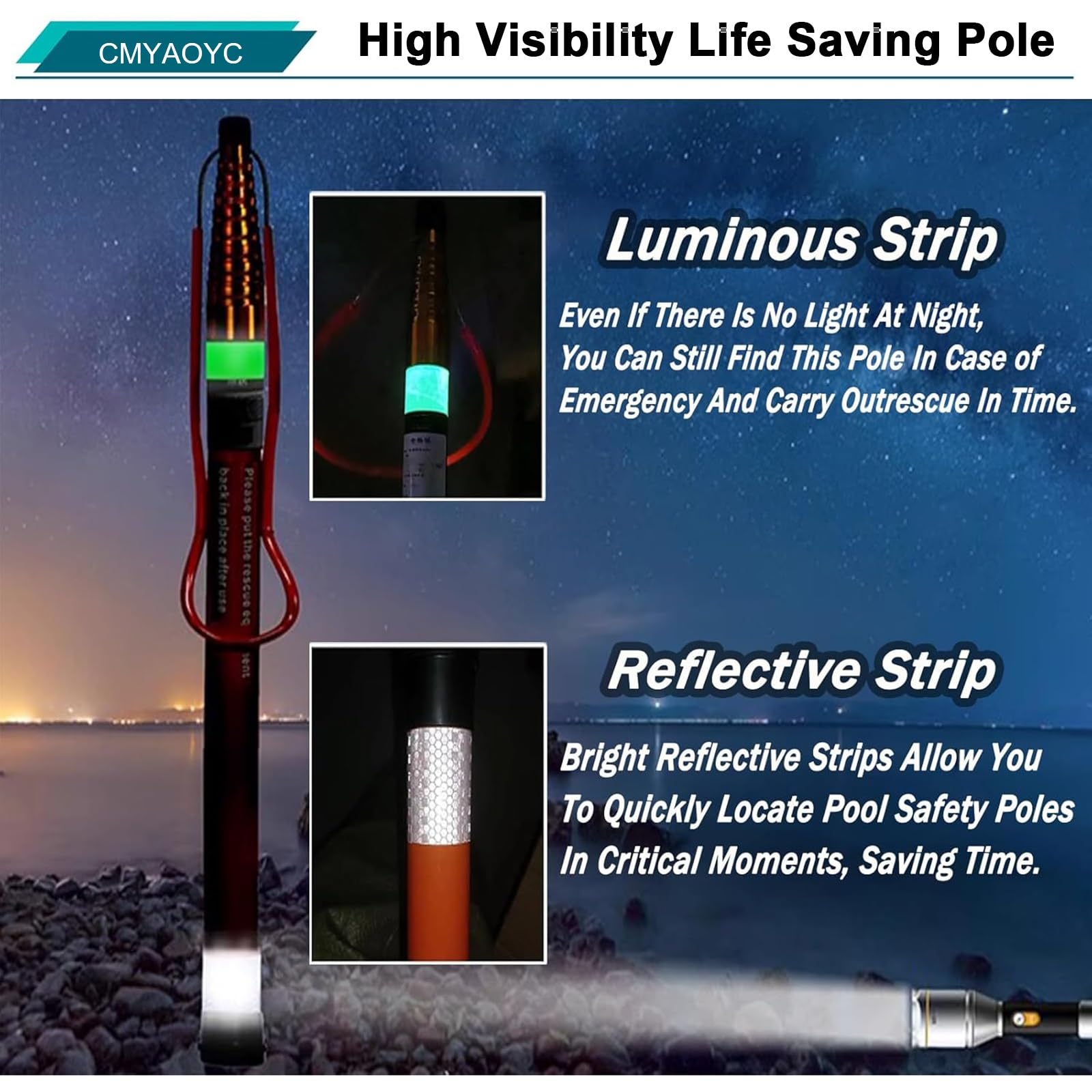 Gancio telescopico for piscina con palo in fibra di vetro, strumento for bagnino, 15-33 piedi