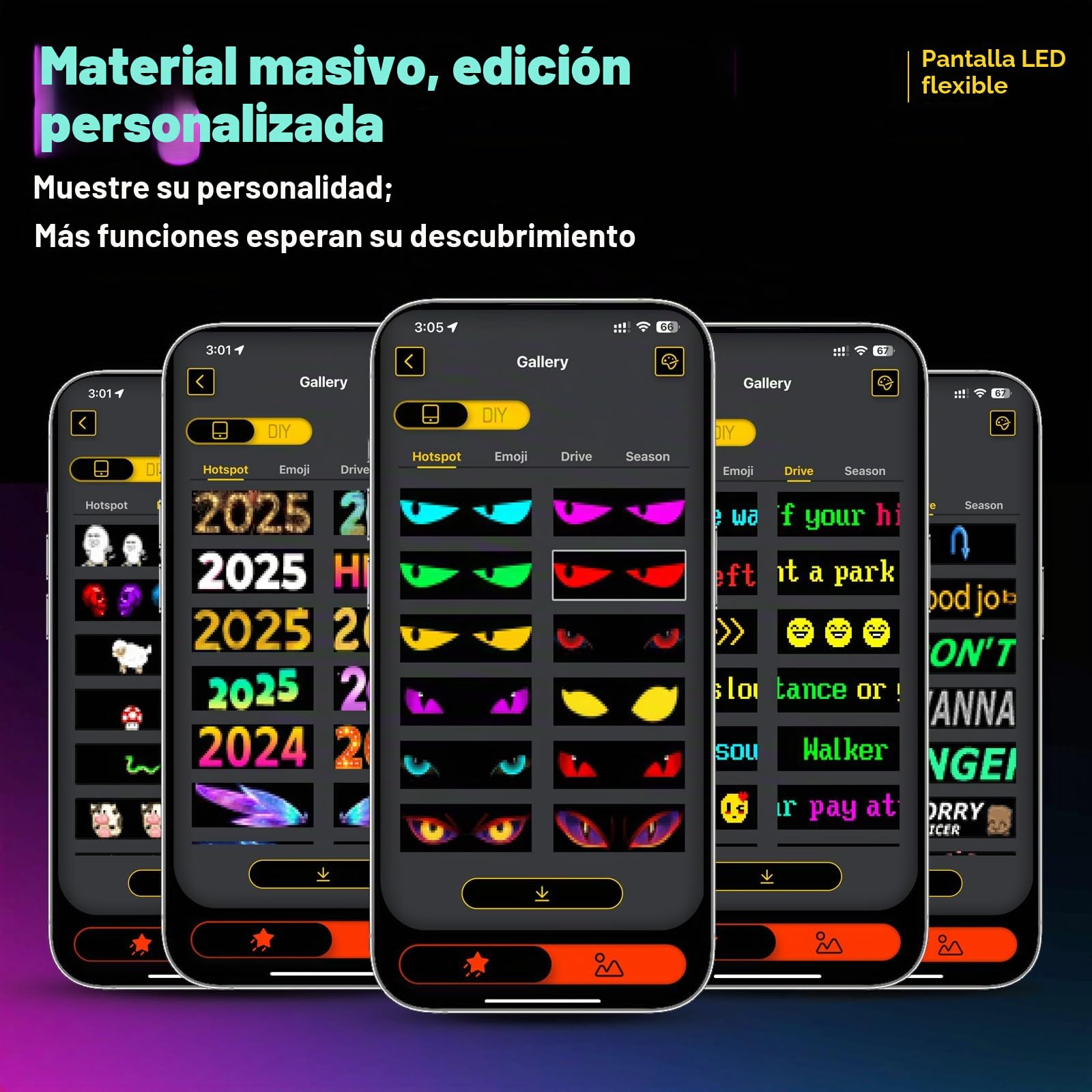 Ojos LED para Camiones, Luz de Ojos de Diablo para Coches, Pantalla Flexible Grande Programable para Coches, Camiones, Tiendas, Diseño LED Dinámico DIY (2uds 12x59.5cm)