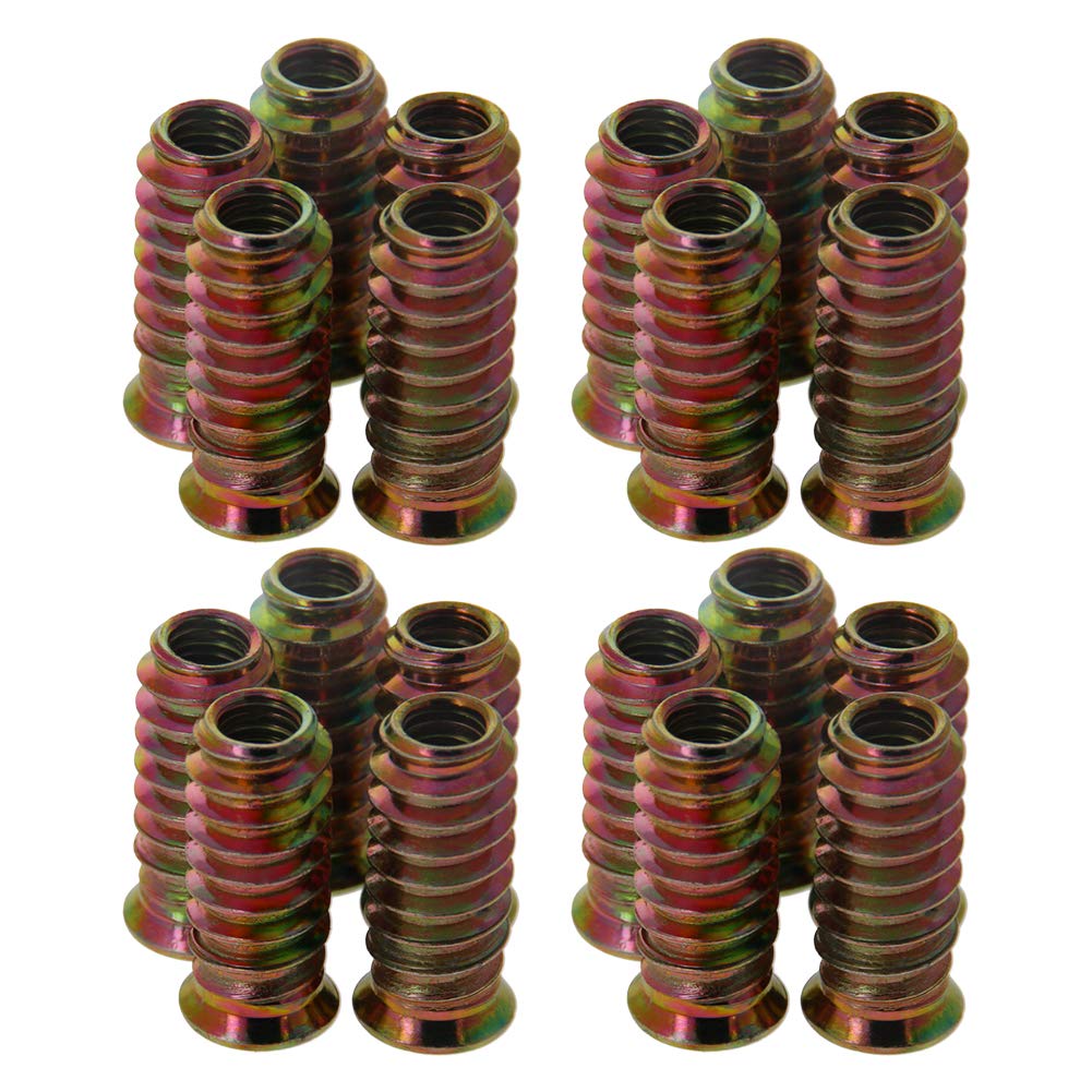 MroMax Threaded Inserts M6x25mm Internal Threads Hex Drive with Flanged Screw in Nut Threaded Wood Inserts Metric Zinc Plated Carbon Steel Furniture