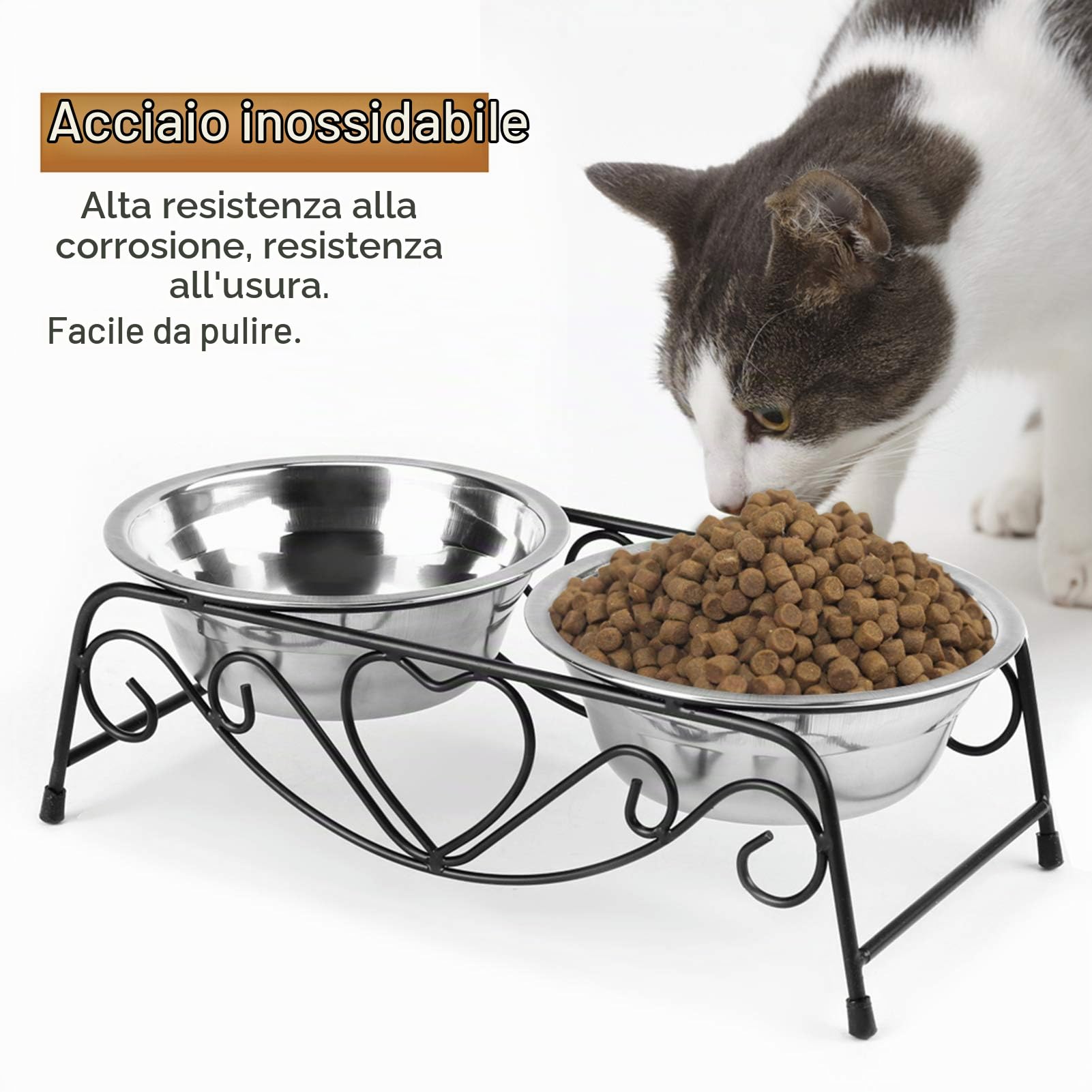 Supporto Ciotole per Cani, acciaio inossidabile per cani doppio per gatti Ciotole per acqua Piatti per mangiatoia Supporto per ripiani