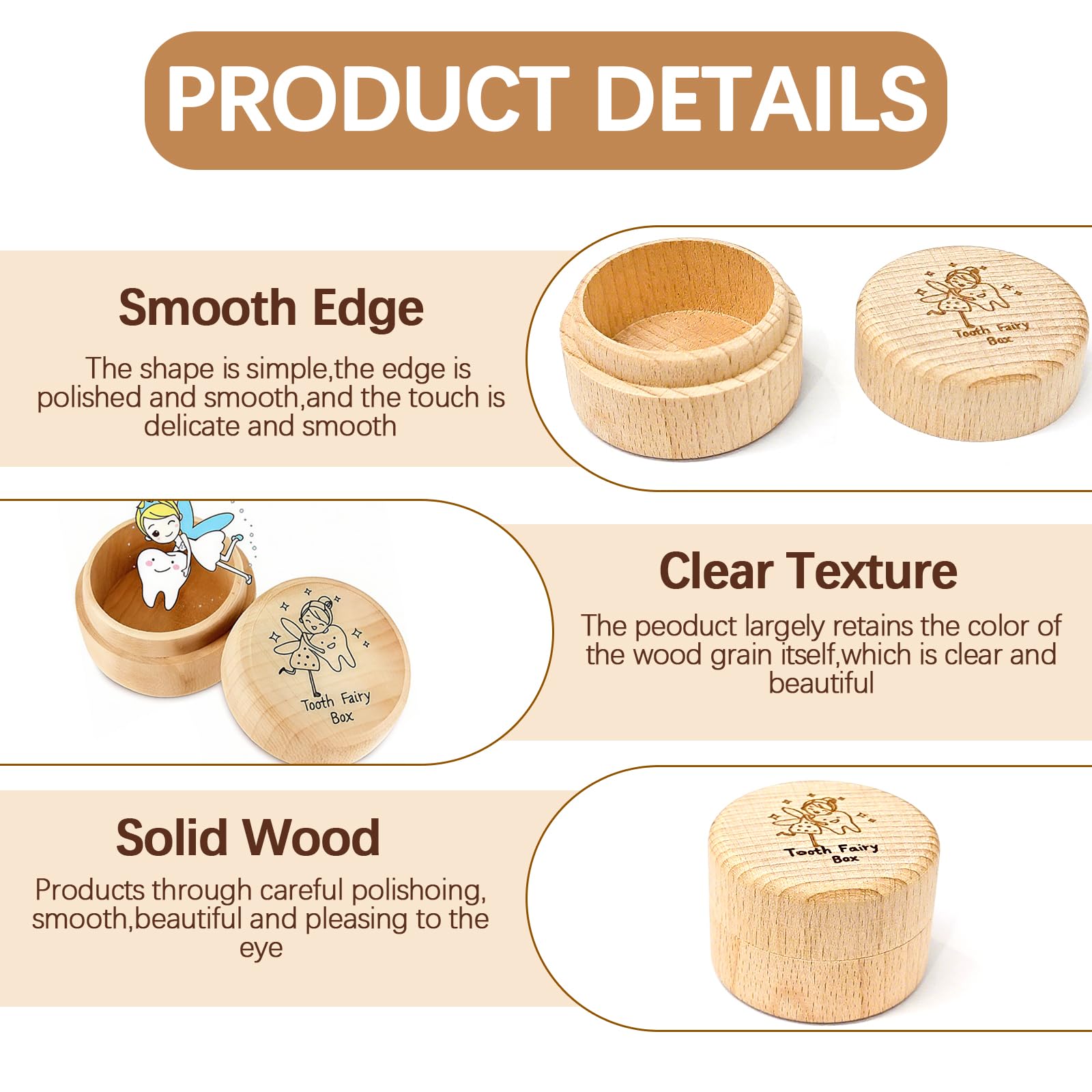 BuyWeek Wooden Tooth Fairy Box Dropped Tooth Keepsake Storage Box For Boys And Girls Cute Lost Tooth Holder Toddler Teeth Case - View #8