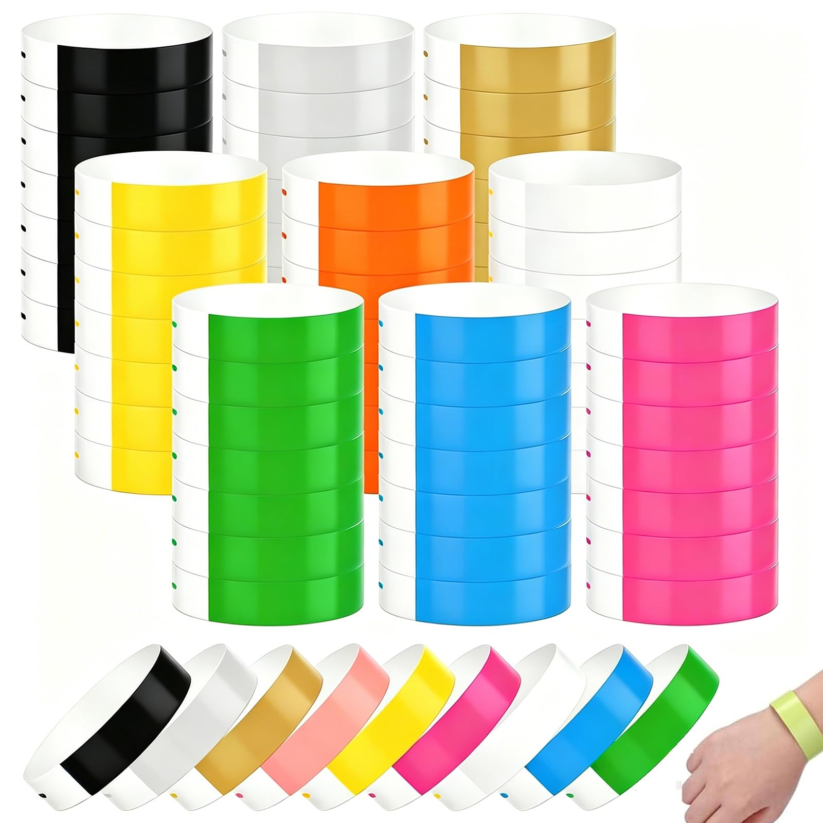 270Pcs Wristbands for Events, Colorful Wrist Bands for Event, Wrist Bands Paper Bracelets Wristbands, Custom Adhesive Wristbands, Perfect for Parties and Events, 9 Vibrant Colors