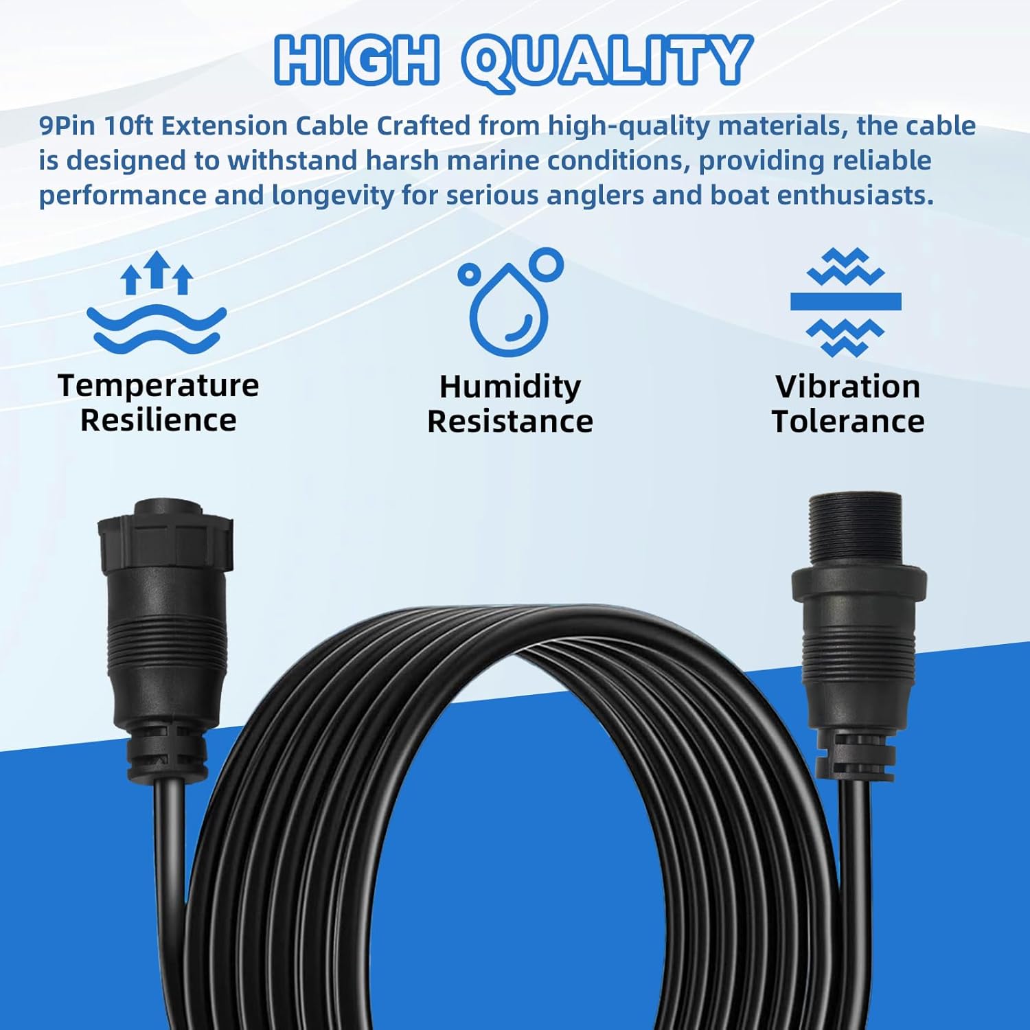 720106-1 Transducer Extension Cable 10Ft 14Pin Fit for Humminbird EC M3 14W10, Compatible with APEX, SOLIX and Onix Series Fish Finder and Built-in MEGA Imaging