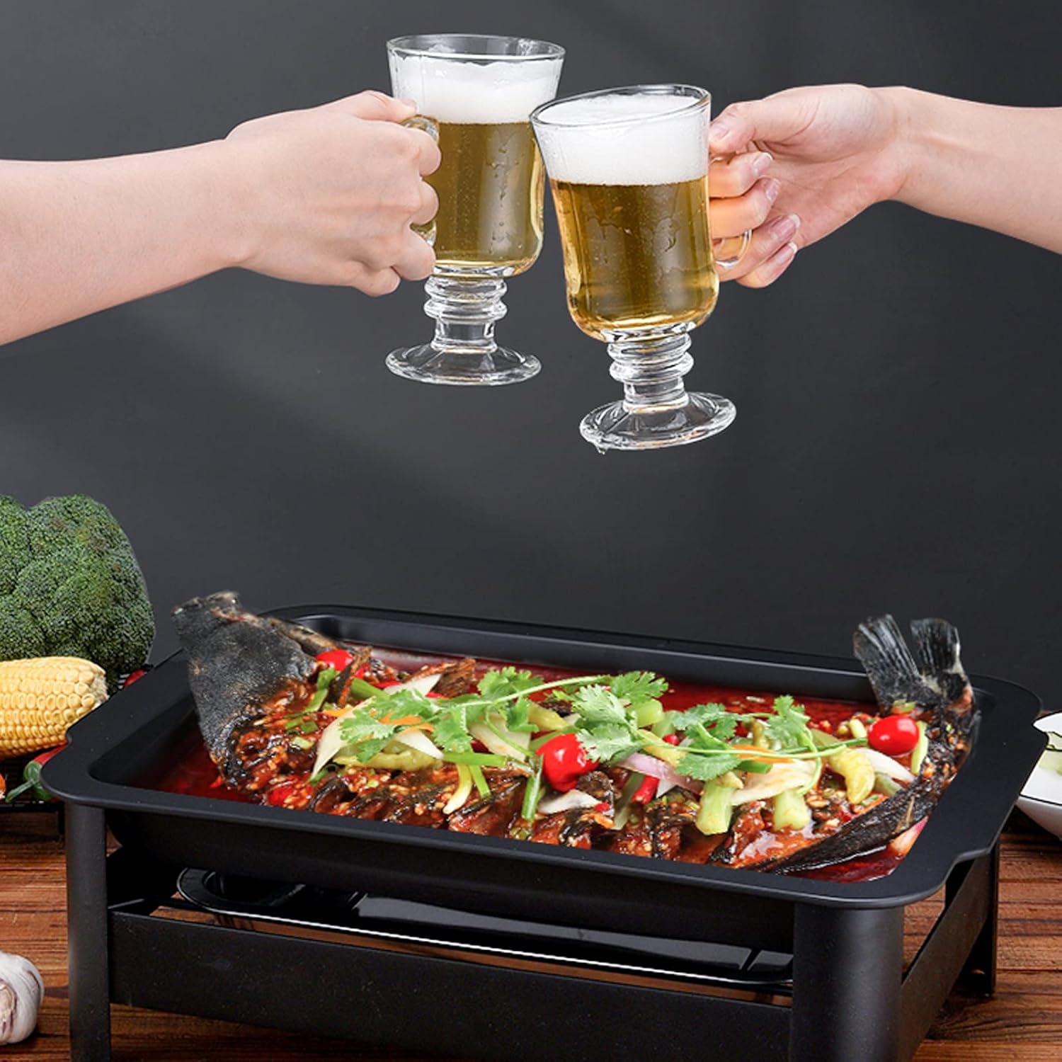 Multifunctional Charcoal BBQ Grill for Cooking Fish/Steak/Lamb Chops/Seafood, Portable Non-Stick Teppanyaki Griddle Grill Pan for Outdoor Camping, Easy to Clean