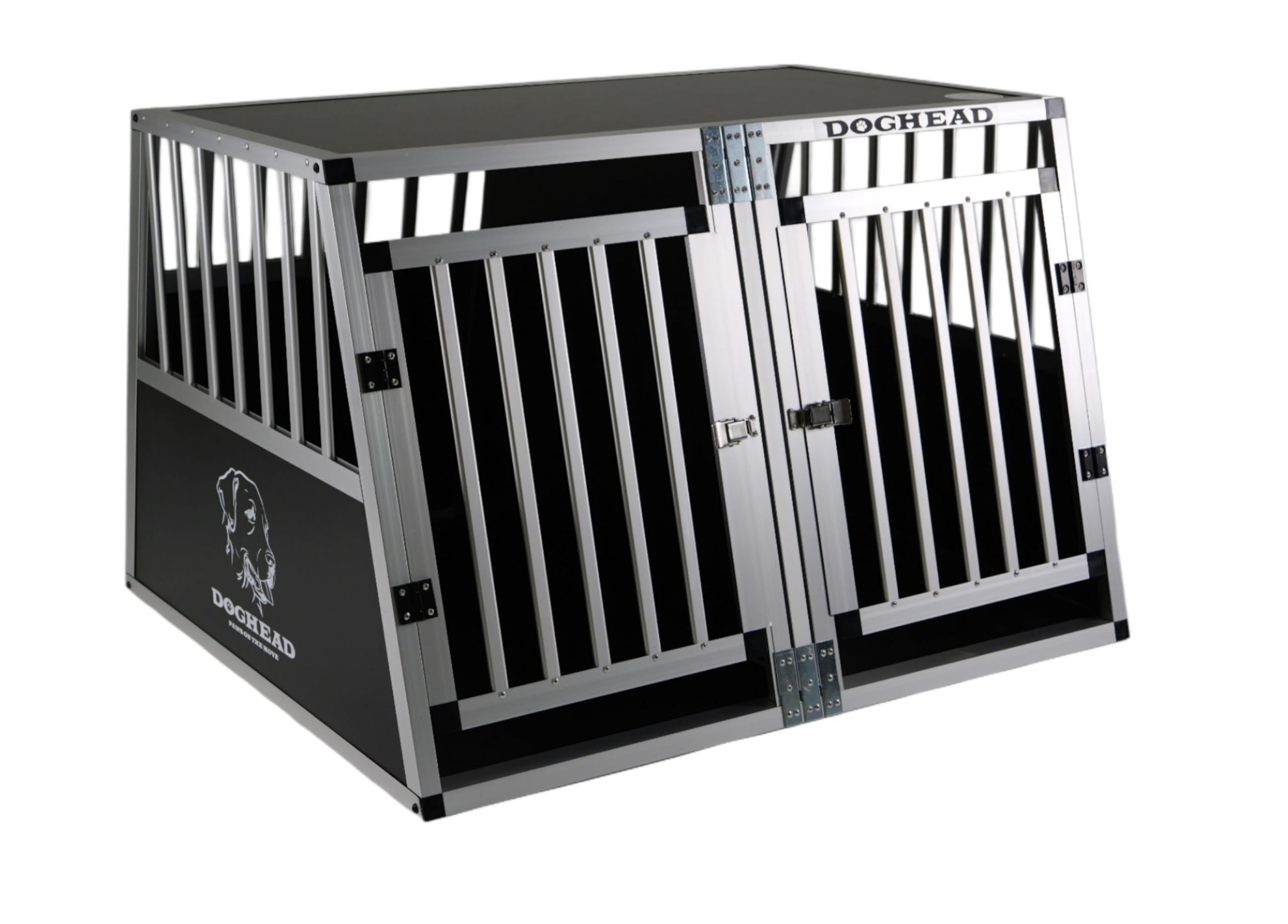 DOGHEAD Caisse de transport pour chien en aluminium - Double 95 x 85 x 63 cm DG - Biseauté des deux côtés - Ecoline - Noir/argenté - Ne convient pas pour les breaks