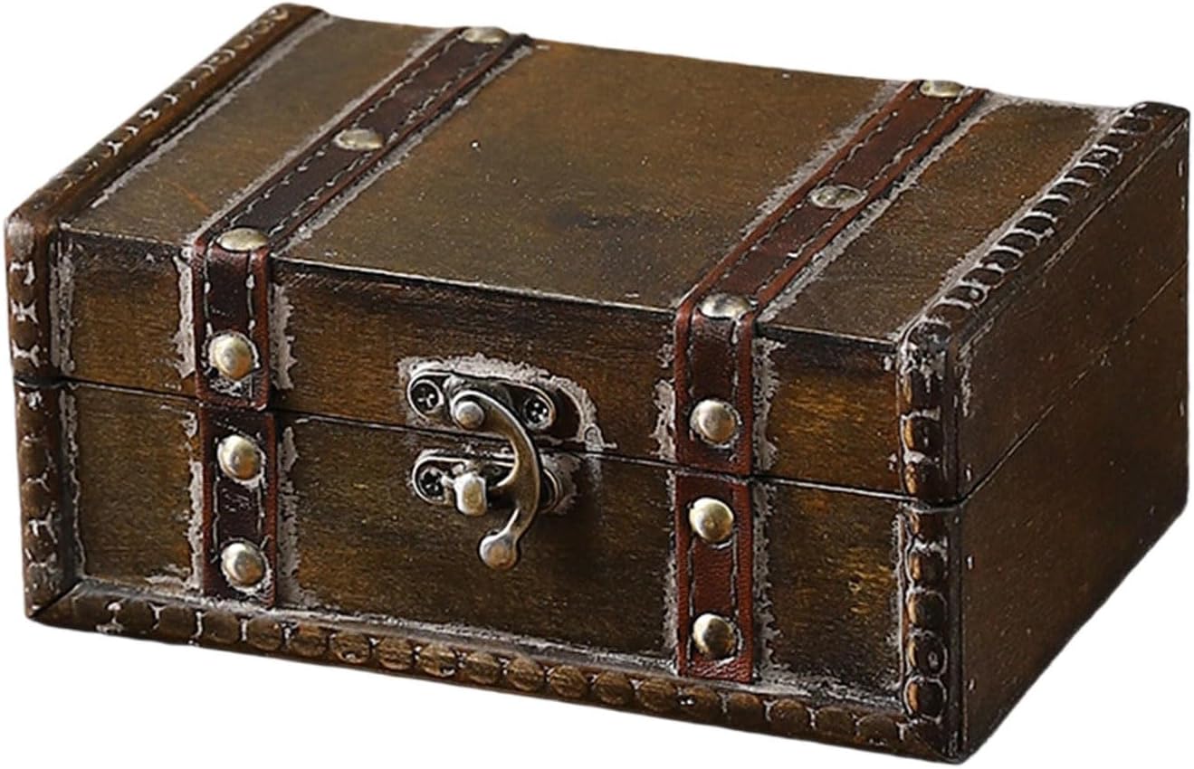 Antique Styles Locking Wooden Chest Safe Storage for Documents Jewelry Toy Vintage Styles Homes Organization Antique Styles Secure Storage Organizers