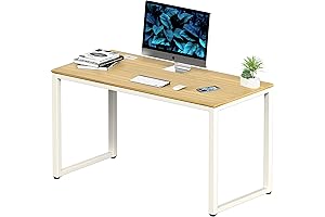 SHW Home Office 48-Inch Computer Desk, White/Oak: Space-Saving and Stylish