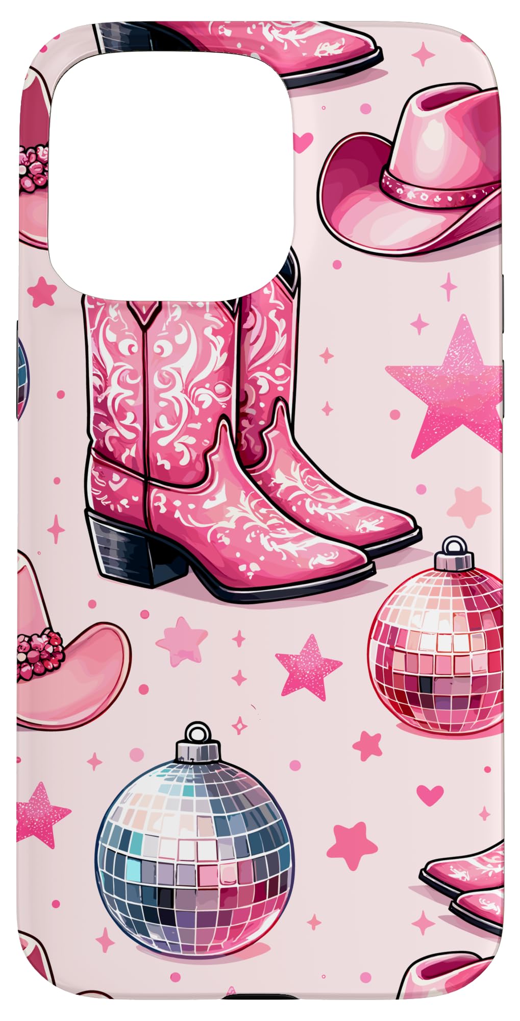 Disco Cowgirl Hot Pink boots & Hat Disco Music Western lover Case for iPhone 15 Pro Max
