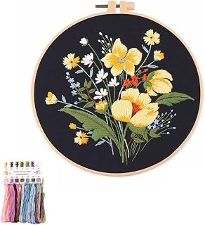 artcici Embroidery Kits Plants Flower Black Patterns for Beginners Adults, Full Range Embroidery Starter Kits Cross Stitch Needlework Supplies (Black)