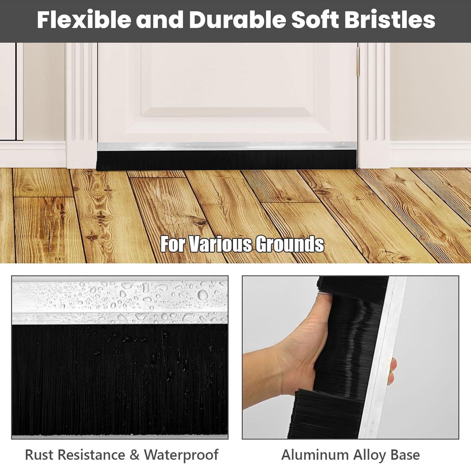 Door Sweep for Bottom of Door, Brush Door Sweep Double Layer Door Sweeper Brush Seal Commercial Screen Door Bottom Sweep for Garage Exterior Interior Doors (3 FT)