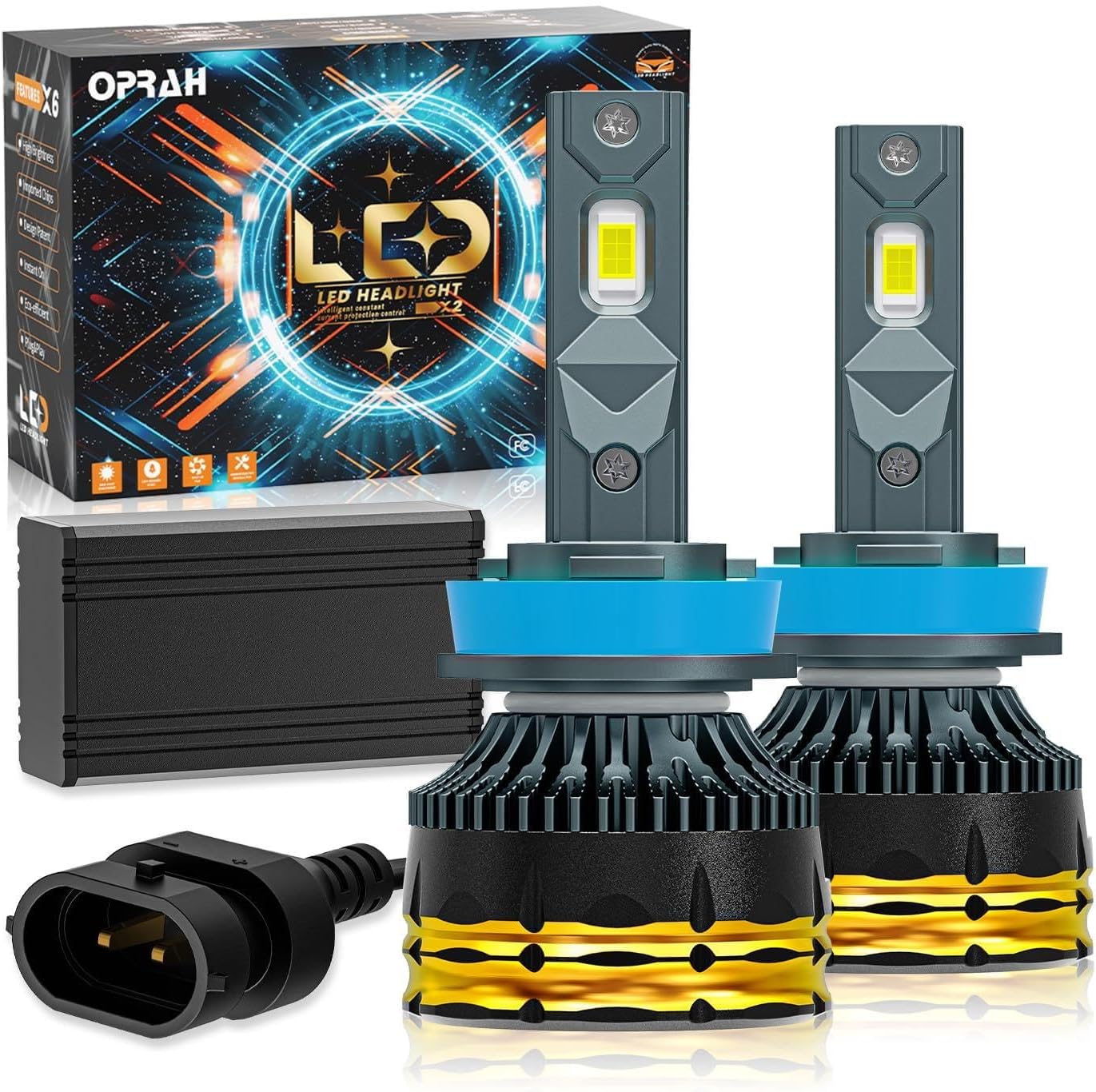 Oprah H8 H11 H9 LED Car Bulbs 3570 Chipsand Advanced Multi-Stage Cooling System Fog light, 6000K Pure White, Flicker-Free Illumination, Pack of 2, IP67,Canbus Ready Error Free