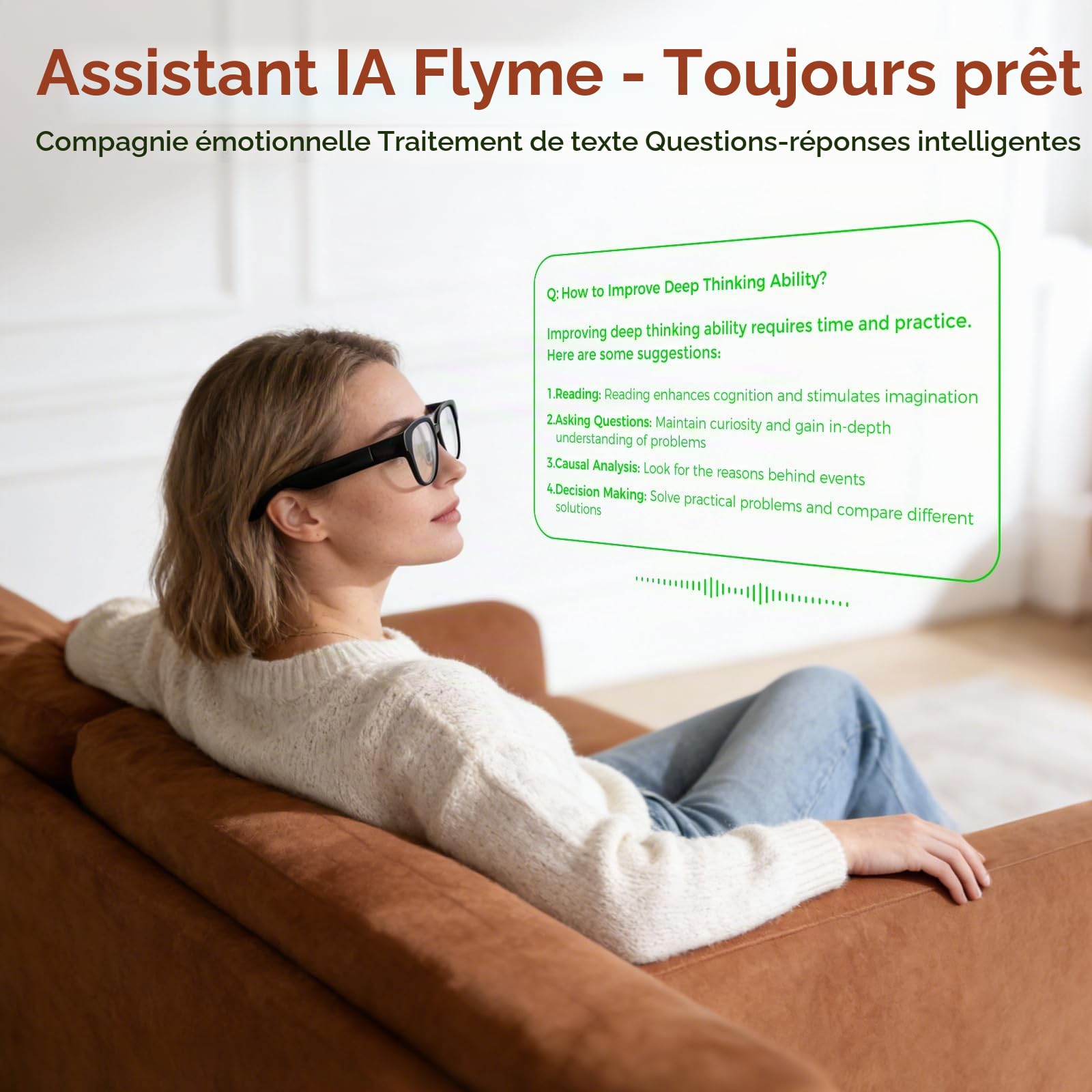 Lunettes Intelligentes AR avec Traduction Vocale en Temps Réel,Téléprompteur À Affichage IA,Plus De 40 Langues en Ligne Et 8 Hors Ligne,Double Batterie 440 MAh,pour Réunions d'affaires Et Voyages