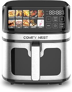 Comfy Nest, 8-Liter-Heißluftfritteuse mit 1700-W-Digitalbildschirm, Rapid Air-Technologie, 10 vordefinierte Programme, Temperaturregelung 80–200 °C, Schwarz, gesundes und praktisches Kochen