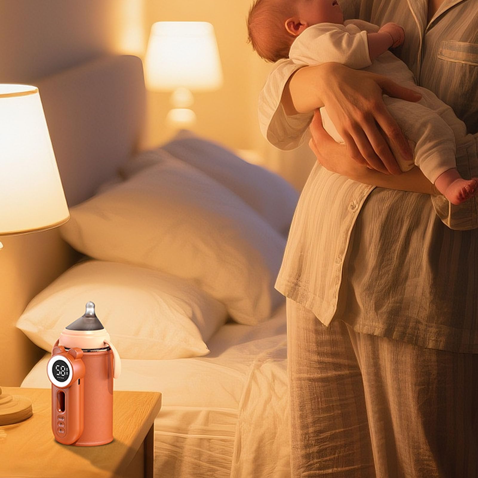 Scaldabiberon, Scaldabiberon Portatile con Display Digitale a Temperatura Costante, con Display Digitale con Gancio Regolabile e Cinghia Ad Luce Notturna per i Viaggi a Casa
