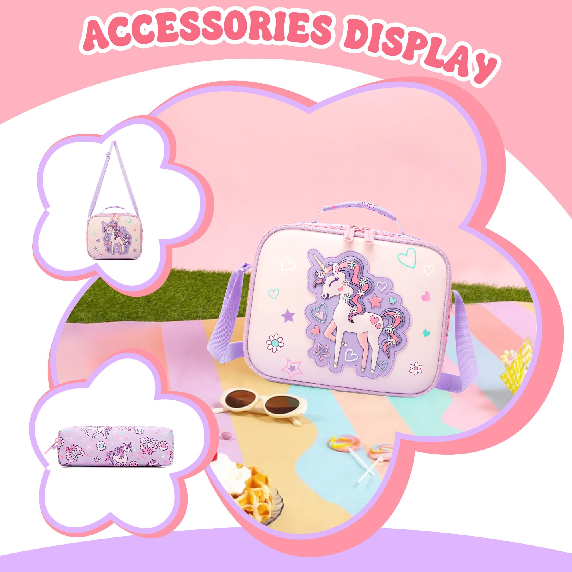 HTgroce 3-Teiliges Schulranzen mit Rollen Mädchen Einhorn, Ergonomisch Schulranzen Trolley inkl. Lunchtasche & Federmäppchen Grundschule Schultasche für Schule & Reisen