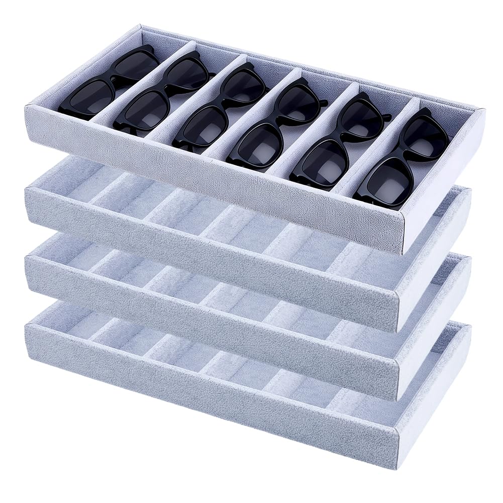 DICOSMETIC 4 pezzi, 6 scomparti, organizer per occhiali da sole, vassoio in velluto antigraffio, display grigio chiaro, cassetto per occhiali, porta occhiali, organizer per gioielli, orologi