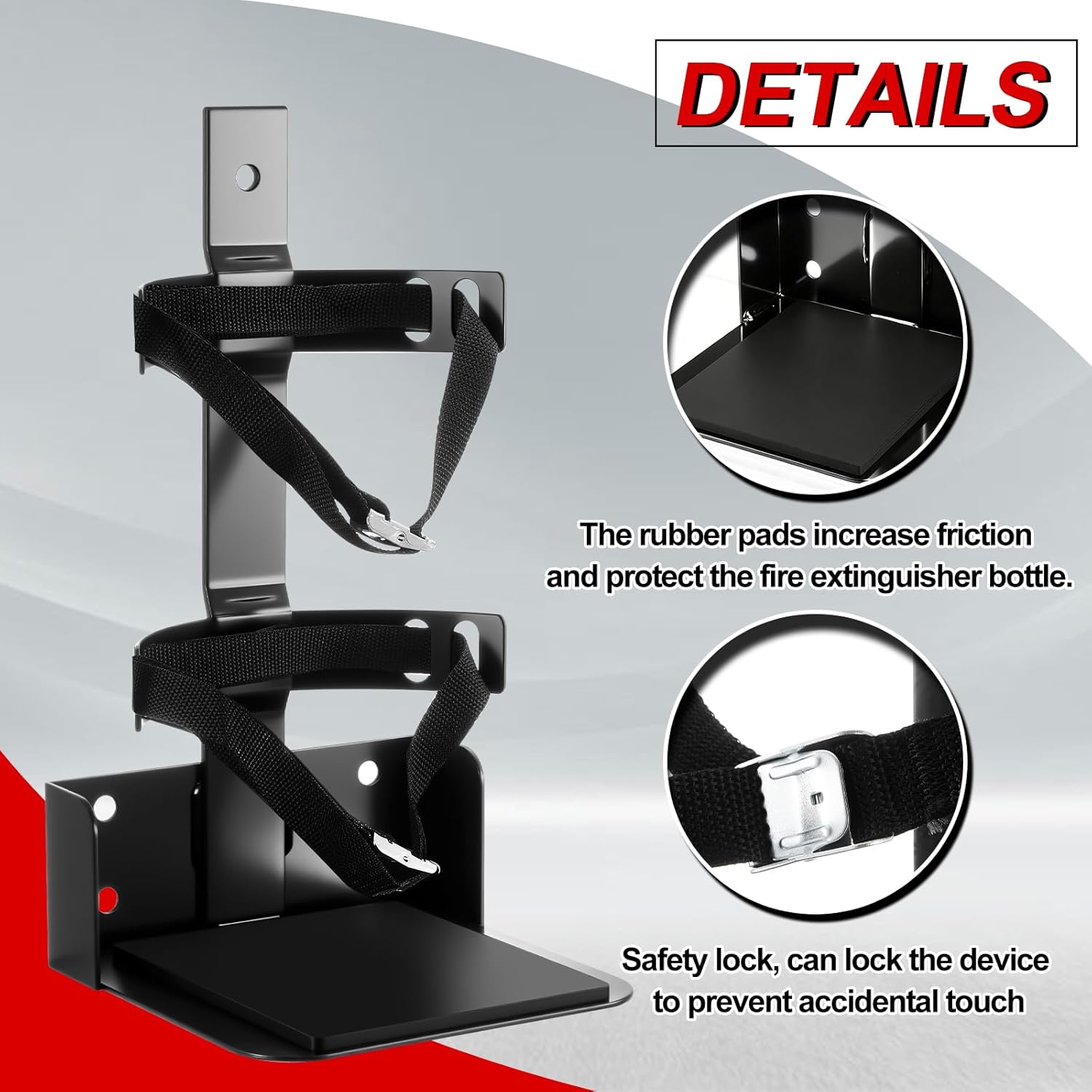 Zonon Fire Extinguisher Mount Heavy Duty Vehicle Bracket with Rubber Pad Compatible with 20lb ABC and 10lb or 15lb Co2 Fire Extinguisher Stand Holder for Home Garage School Boat Car Rv Truck