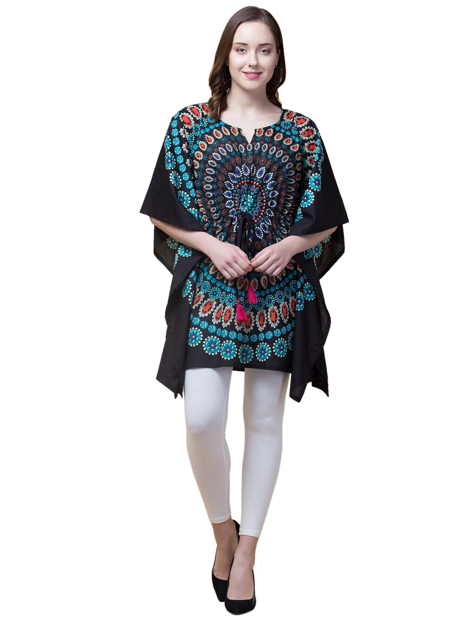 hive91 Blue and Pink Butterfly Floral Printed Kaftan Poncho for Women Made of Rayon-picture-3