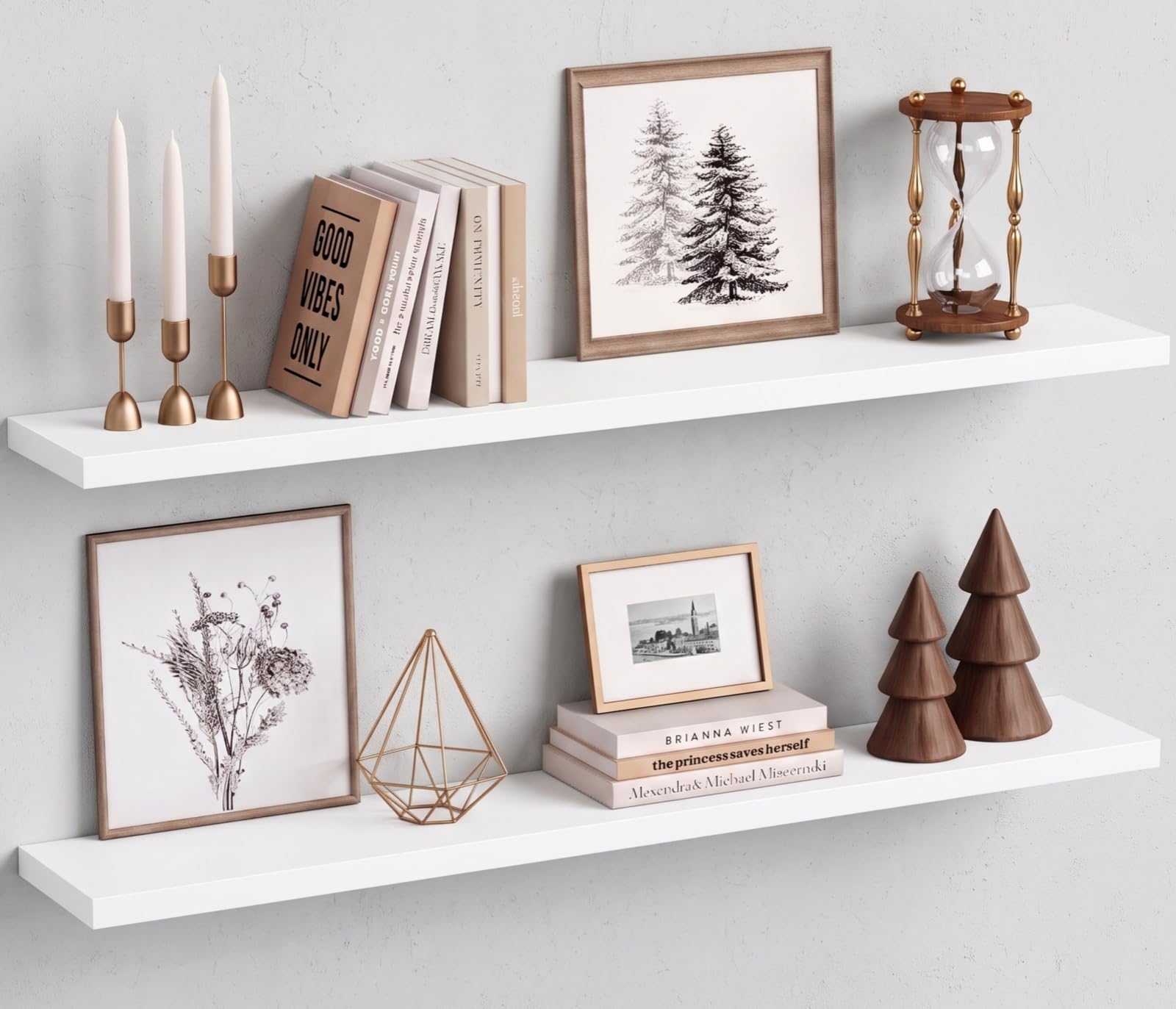 Harwaya Floating Shelves - Walnut Brown, Set of 2 -8 Harwaya Floating Shelves - Walnut Brown, Set of 2 -8