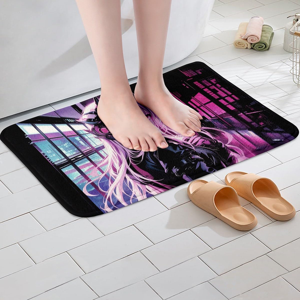 Erosebridal Japanese Anime Bath Mat 20"X 32", Anime Girl Doormats Floor Mats Kawaii Japanese Bathroom Rugs Cartoon Japan Animation Entryway Rug for Boys Teens Adult Women Bathroom Decor image 3
