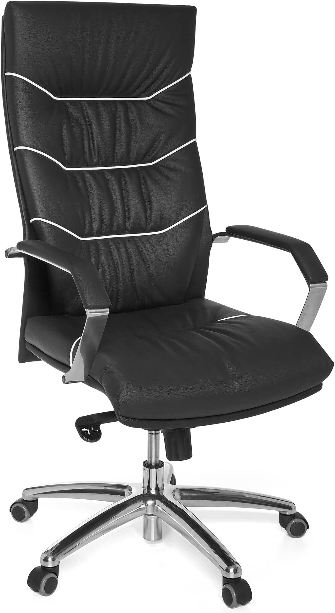 AMSTYLE Bürostuhl Echt-Leder schwarz Schreibtischstuhl | Chefsessel mit ...