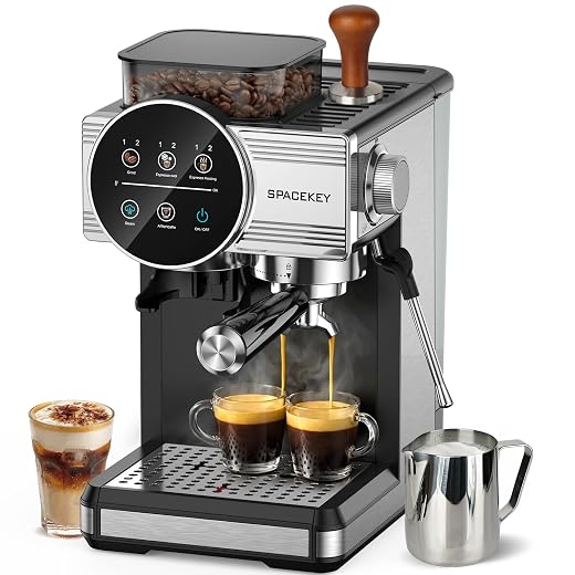 Espresso Machine with Grinder and Frother, 30 Grind Settings, 20 Bar