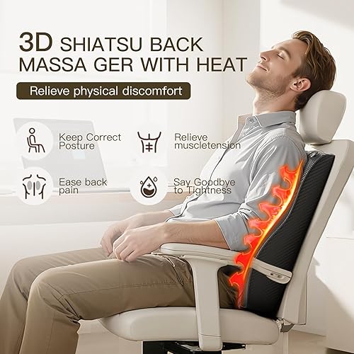 Miniatura 7 de Masajeador de espalda con calor, almohada de masaje 3D para cuello, espalda, hombro, pierna, inalámbrico y portátil para oficina en casa, uso en