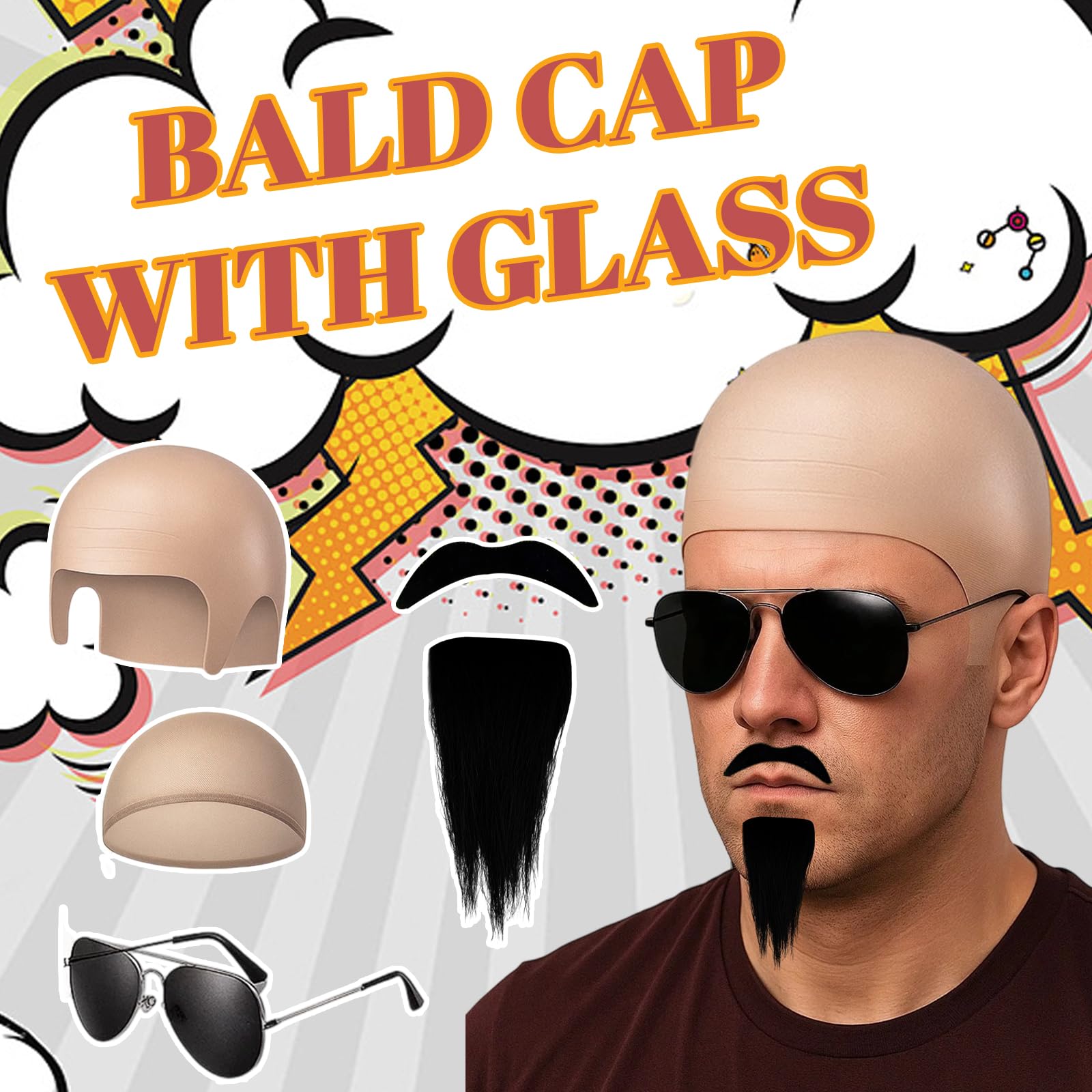 NICHOLAS RASHFORD MEGA LIMITED Pitbull Costume, Halloween Costumes, 5 PCS Bald Cap Set Included Bald Wig (with… - Image 3
