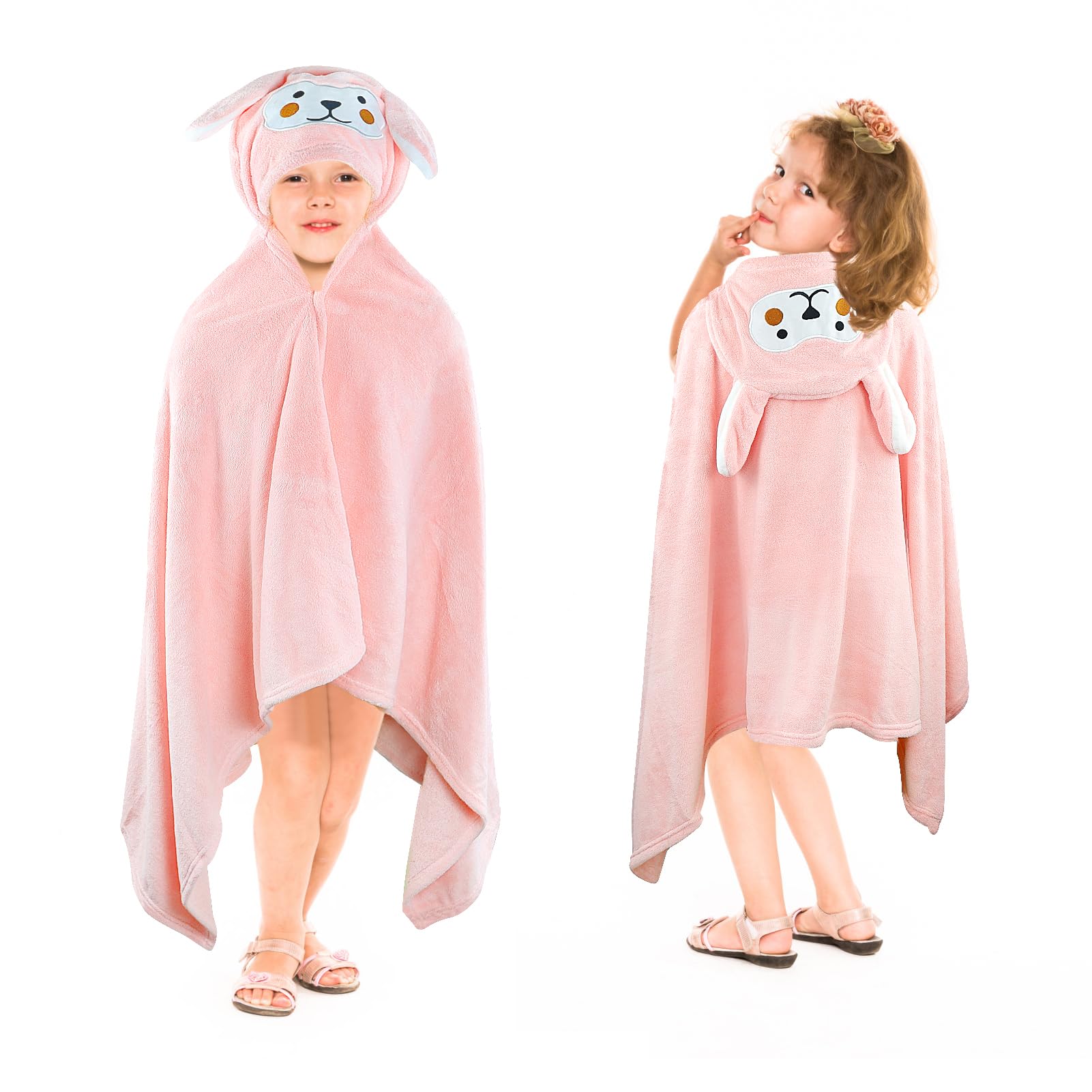Hxmjied Girls Pink Premium Hooded Towels For Kids, 33X59 Inch Bath Towels For Rabbit Design Beach Or Bath Towel, Ultra Soft And Extra Large Childrens Swimming/Bath Towel With Hood For (Pink)