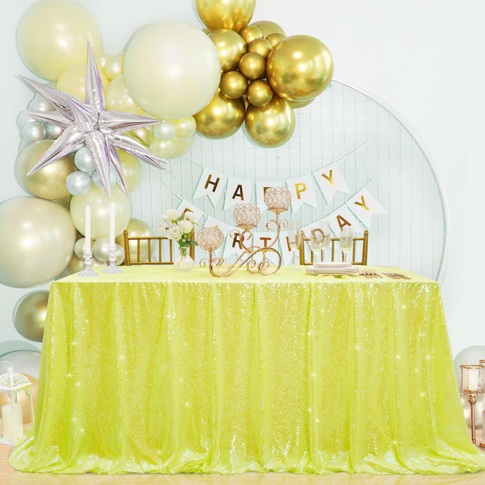 B-COOL Mermaid Sequin Tablecloth Crystal Yellow Glitter Table Linen Party