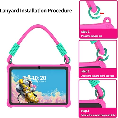 Miniatura 8 de PRITOM Lanyard - Tablet infantil de 7 pulgadas, 32 GB Android 13 con WiFi, cámara dual, educación, juegos, software para niños preinstalado, control