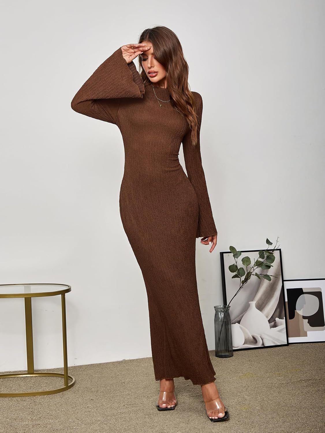 Women Long Sleeve Maxi Dress Bodycon Elegant Formal Wedding Guest Long Fall Dress for Women 2025 - Image 5