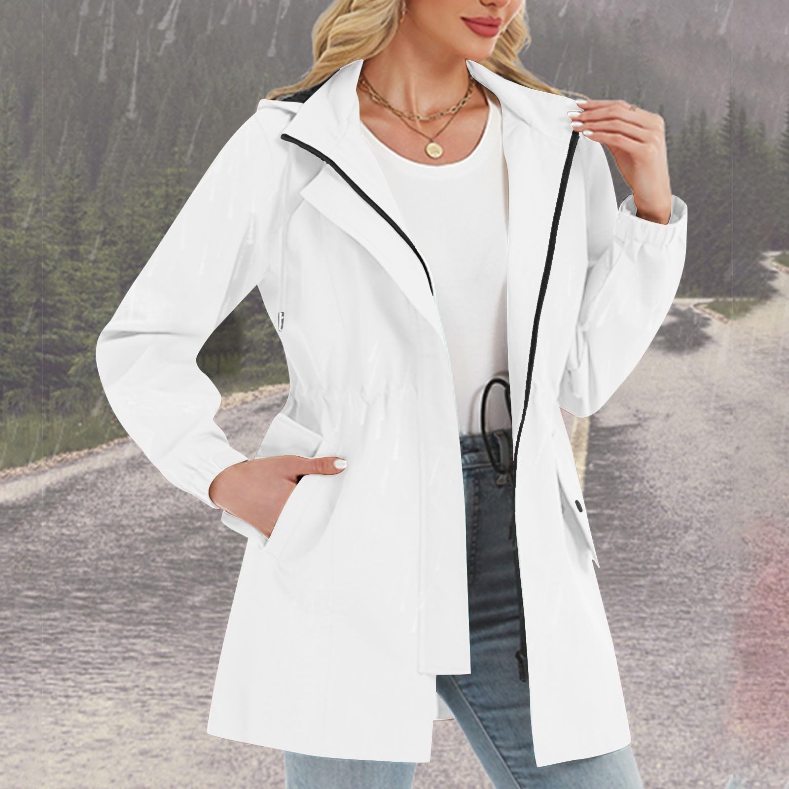 Giacca Antipioggia Traspirante Da Donna, Softshell, Impermeabile Semplice, Ripiegabile Con Cappuccio, A, Per Primavera E Piumino Softshell Donna Invernale Antivento Corsa Transparent